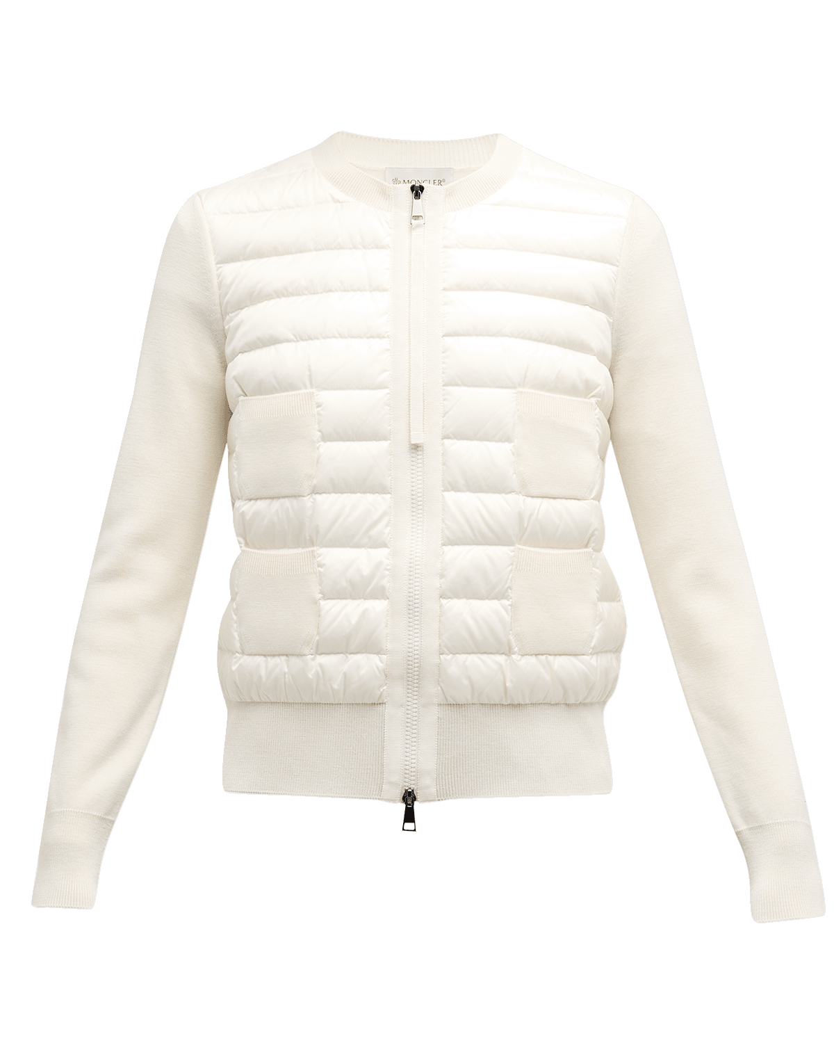 Moncler Zip-Up Wool Cardigan with Puffer Front