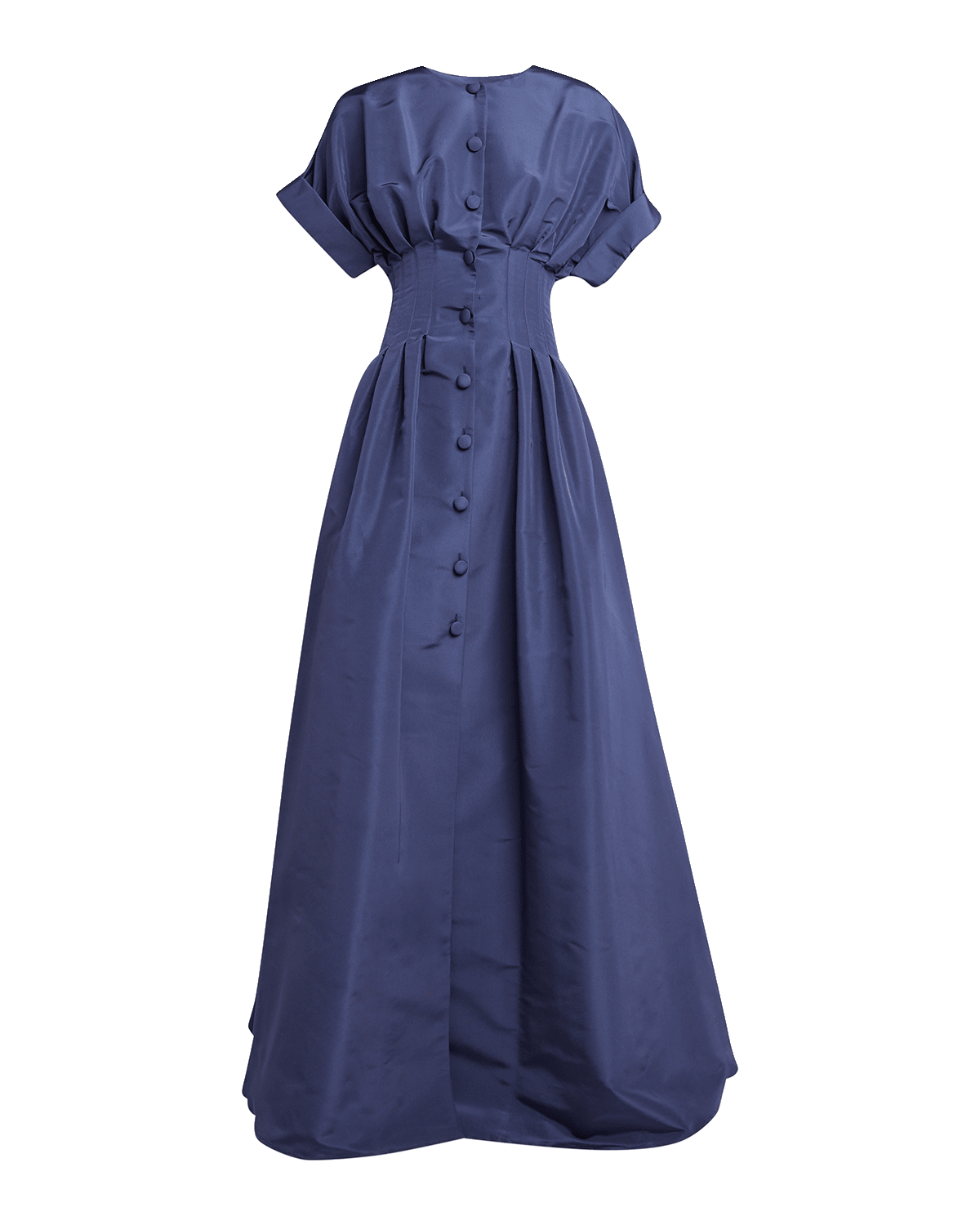 Carolina Herrera Corset-Waist Short-Sleeve Button-Front Gown