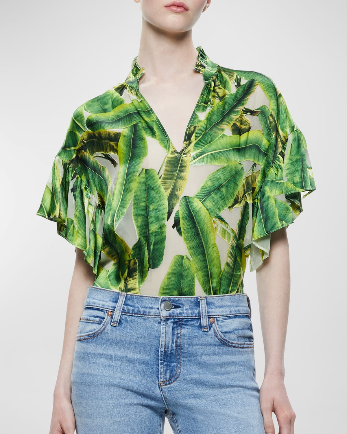 Glass Windows Mandarin Collar High-Low Top