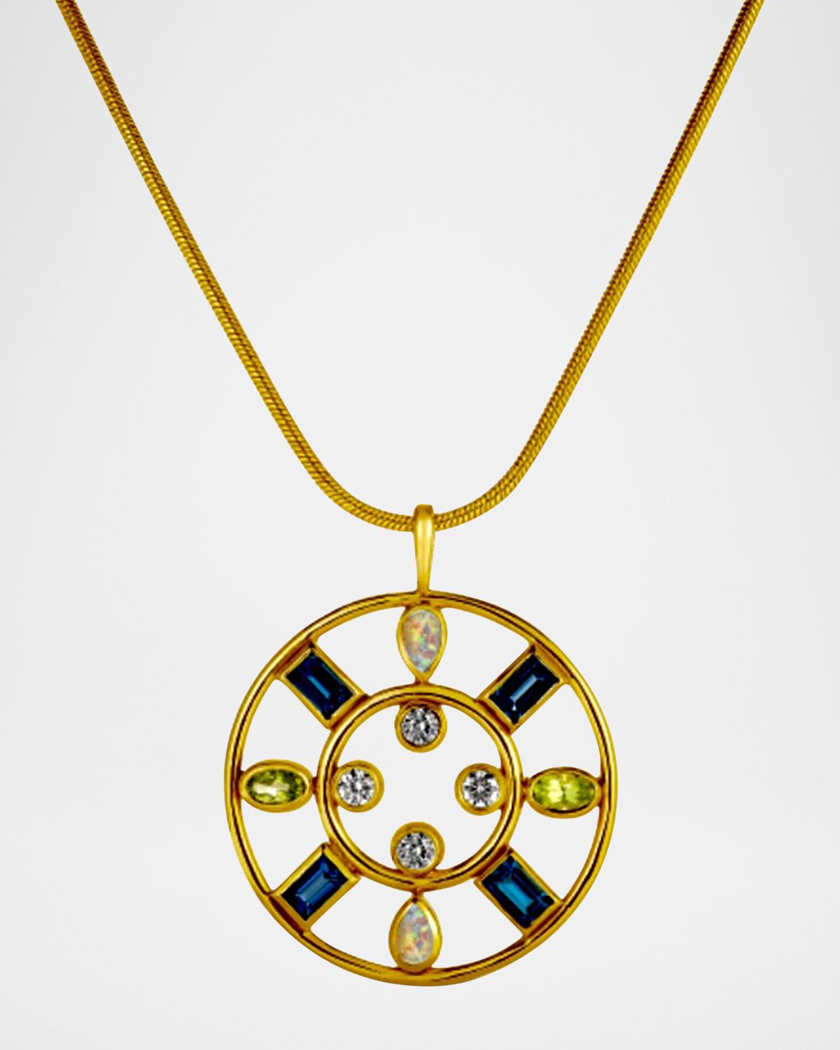 Crown Pendant Necklace with Mixed Stones