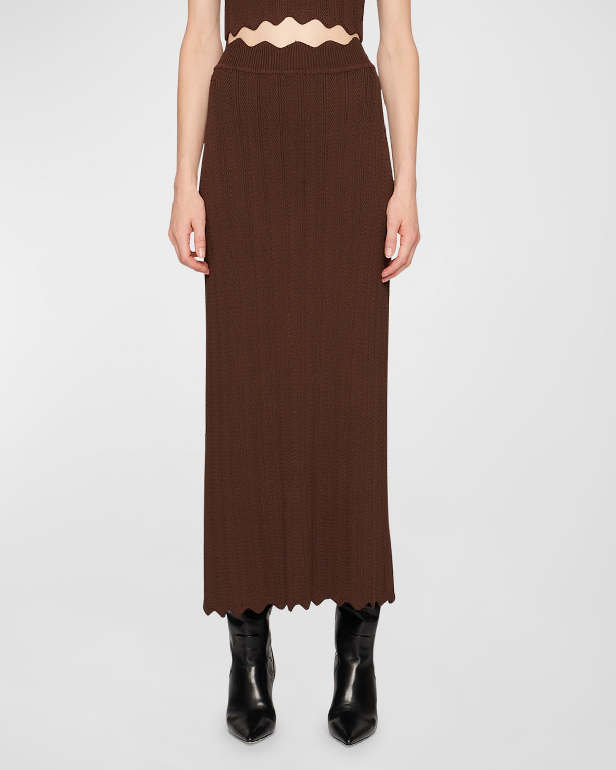 CLEA Tilda Scallop-Trim Knit Midi Skirt
