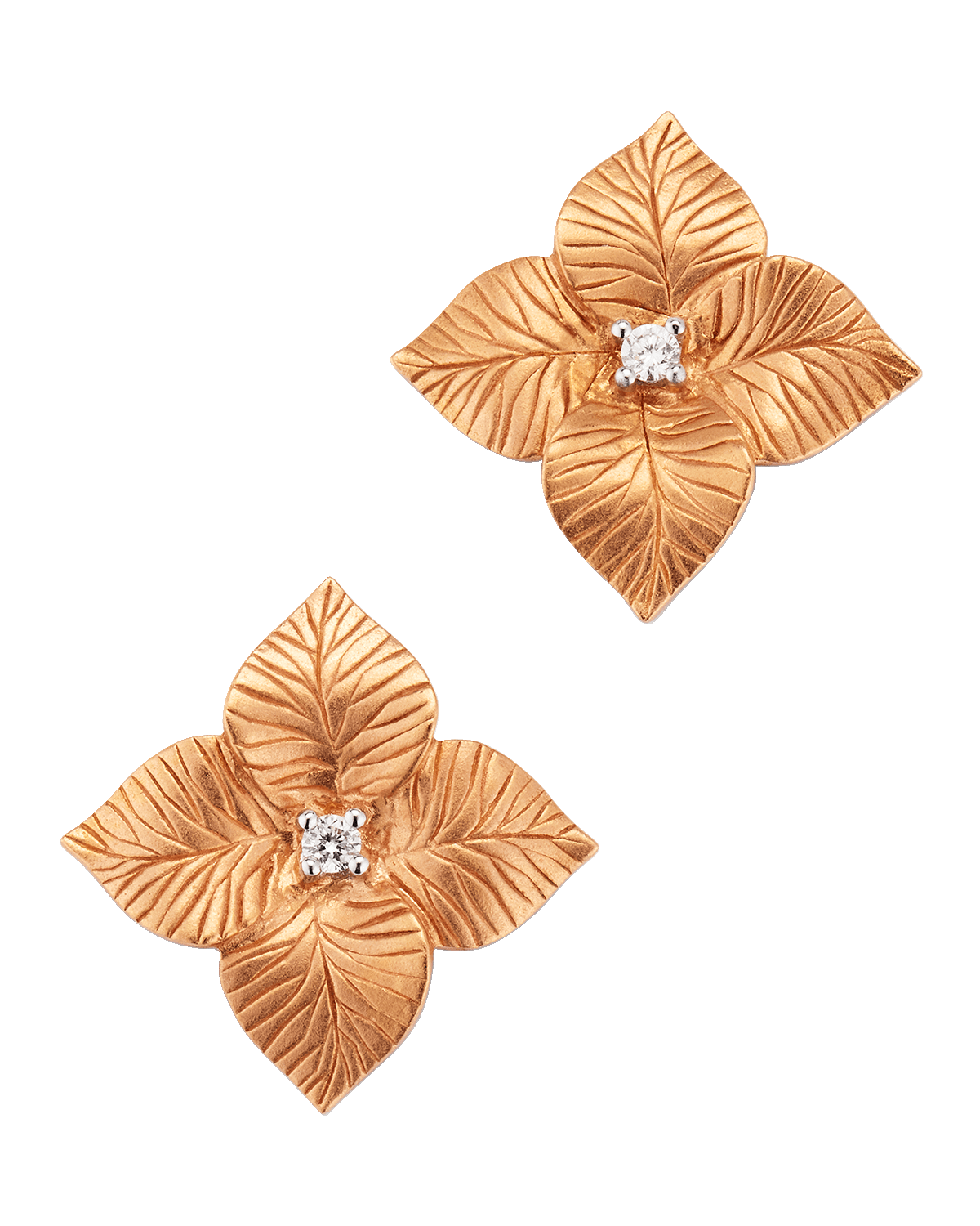 Piranesi 18K White and Rose Gold Small Satin Flower Stud Earrings with Diamonds
