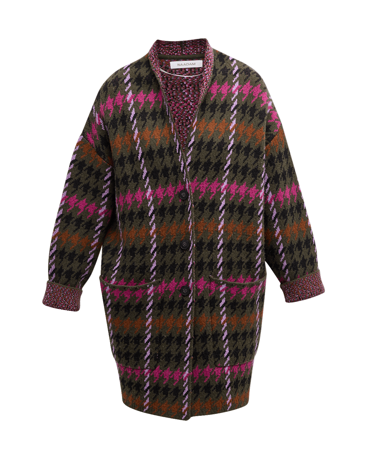 Naadam Luxe Houndstooth Jacquard Open-Front Coat