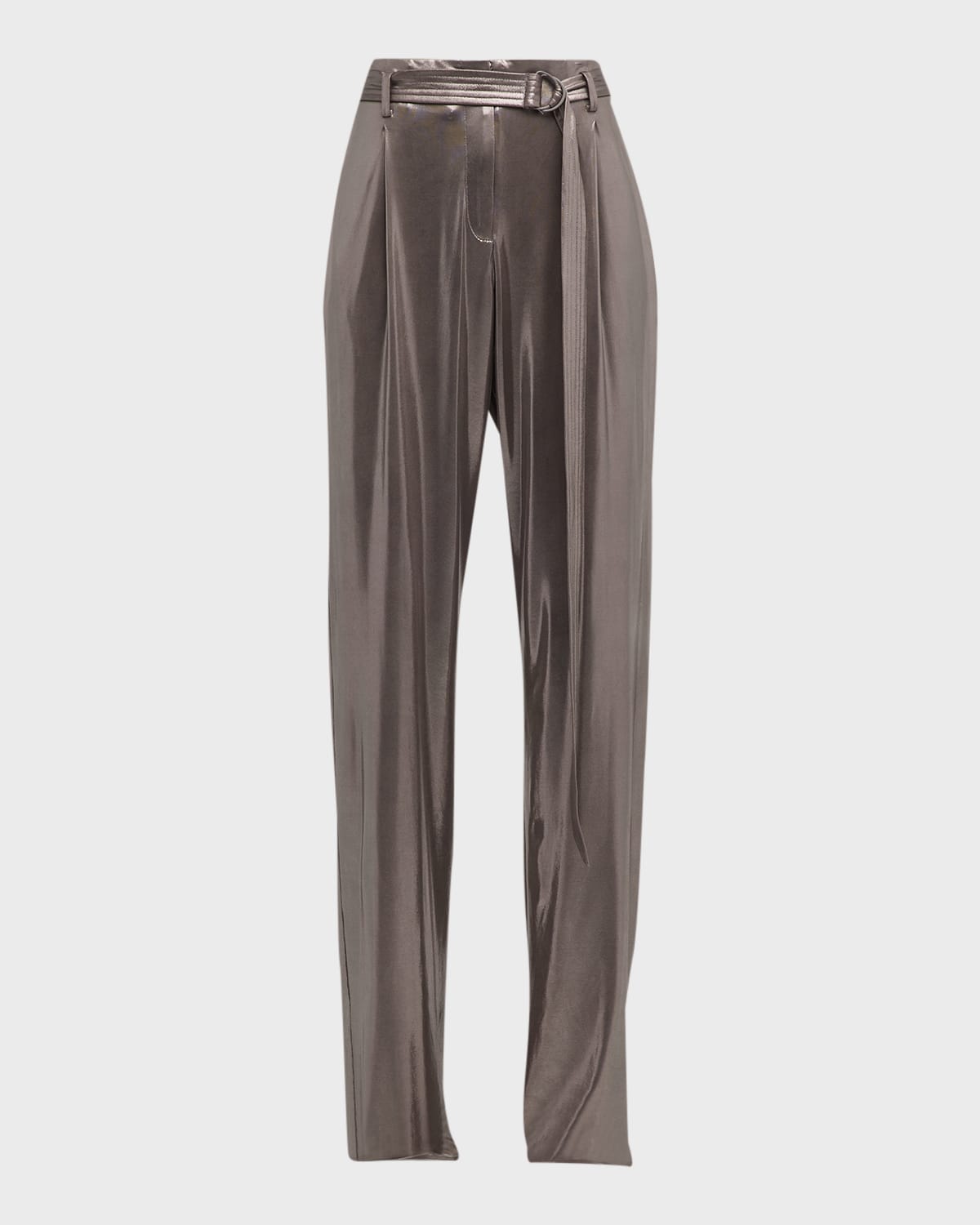 LAPOINTE Metallic Coated Jersey Wide-Leg Belted Pants