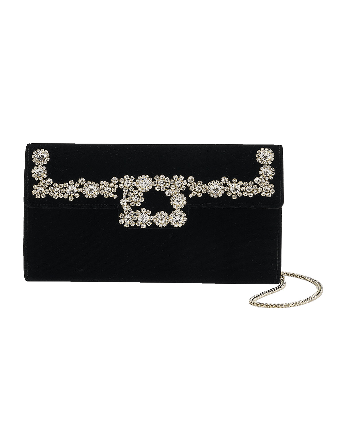 Roger Vivier Strass Crown Flower Buckle Velvet Clutch Bag