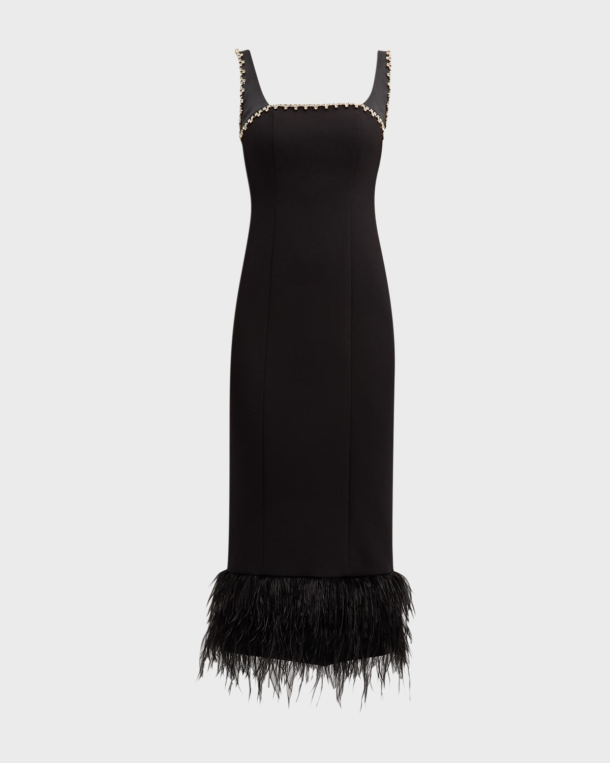 Likely Georgie Rhinestone-Trim Sleeveless Feather-Hem Midi Dress