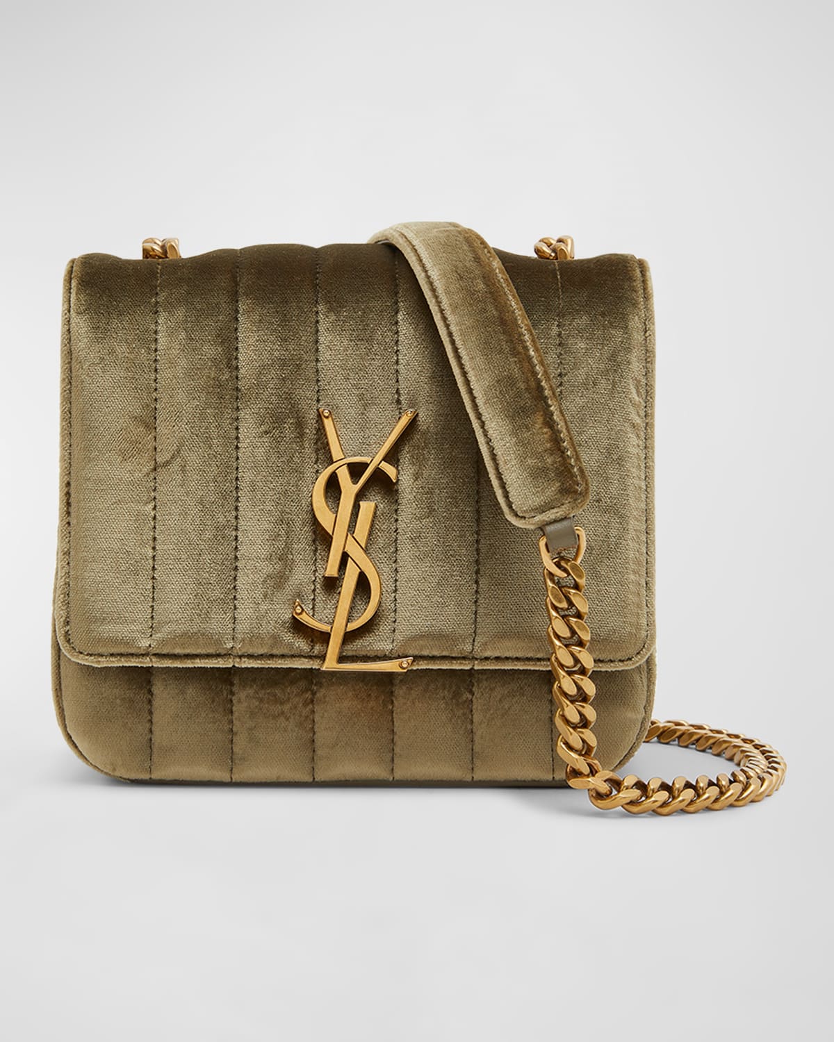 Saint Laurent Vicky Small YSL Crossbody Bag in Quilted Velvet