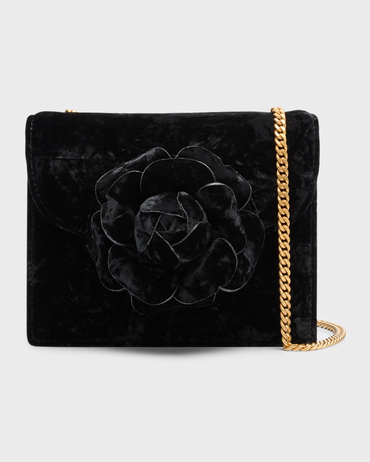 Oscar de la Renta Mini Flower Velvet Chain Crossbody Bag