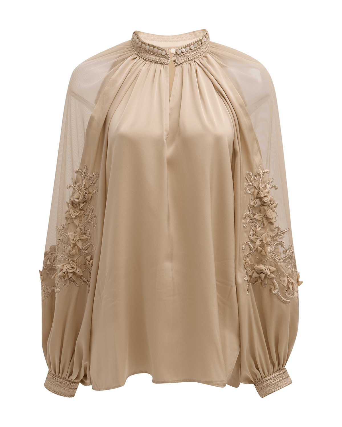 Kobi Halperin Joyce Embroidered Blouson-Sleeve Silk Blouse