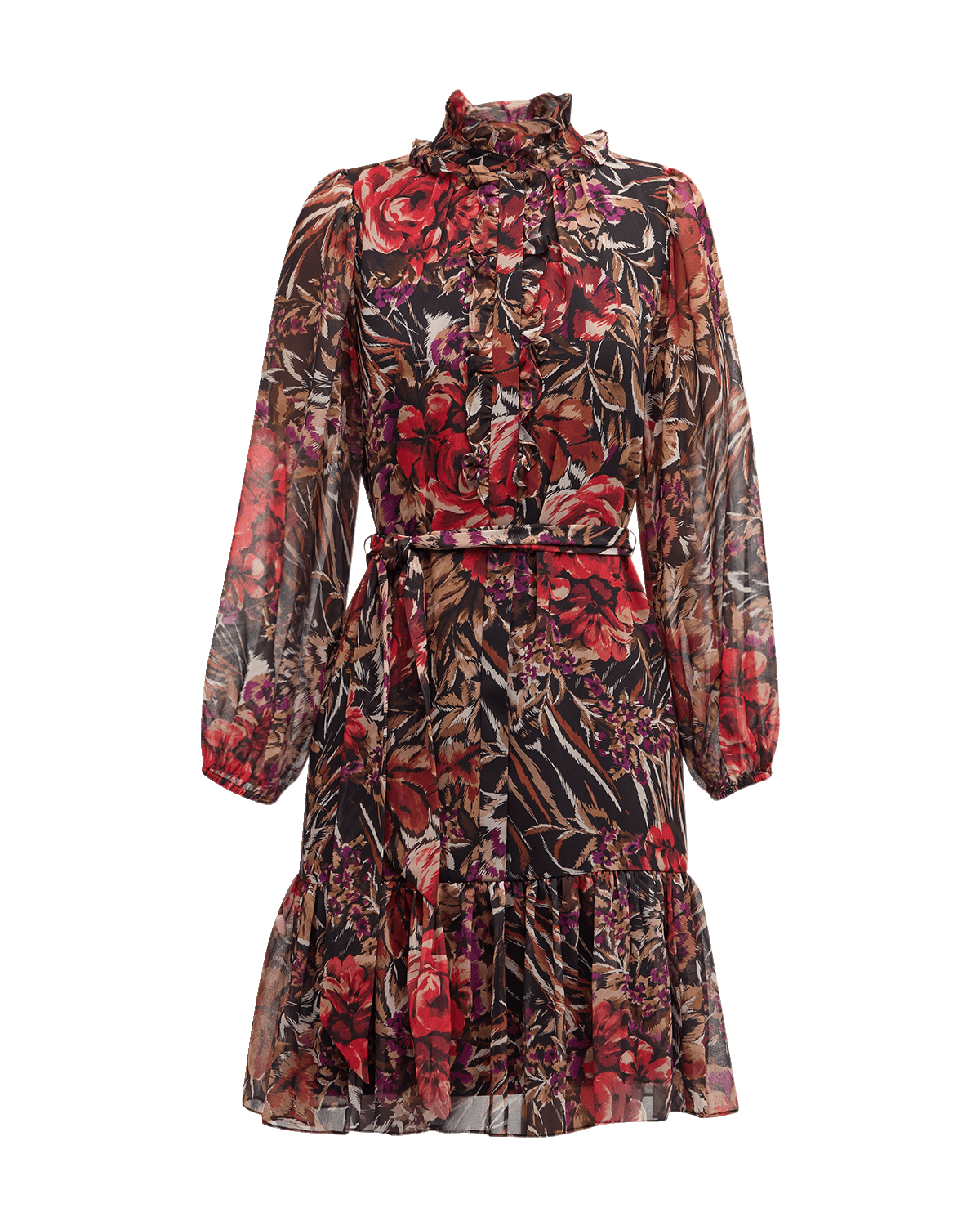 Camilla Floral Silk Button-Front Frill Mini Dress | Neiman Marcus