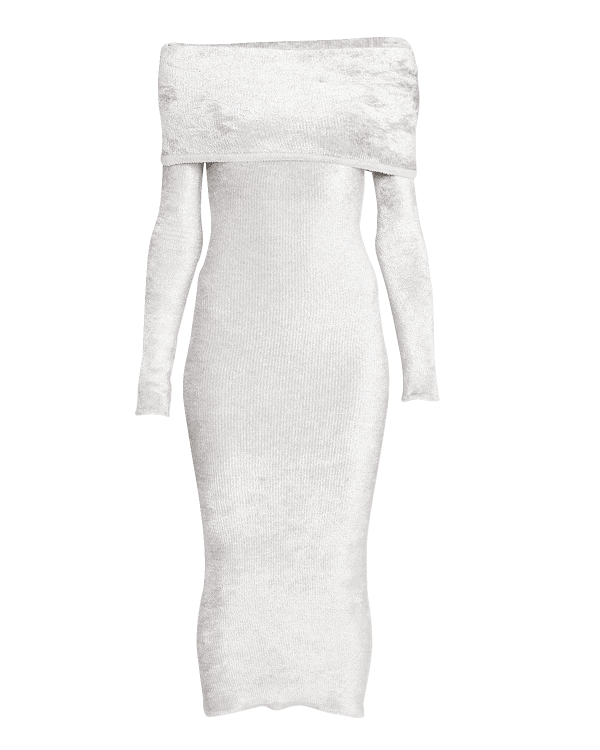 ALAIA Foldover Off-The-Shoulder Fuzzy Knit Midi Dress