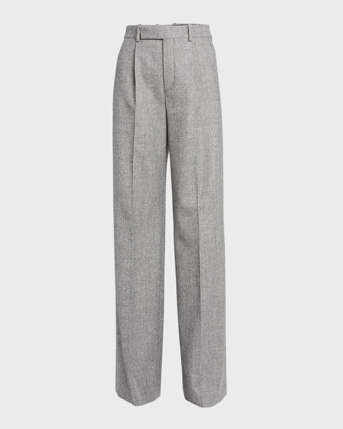 Saint Laurent Wide-Leg Micro-Check Wool Trousers