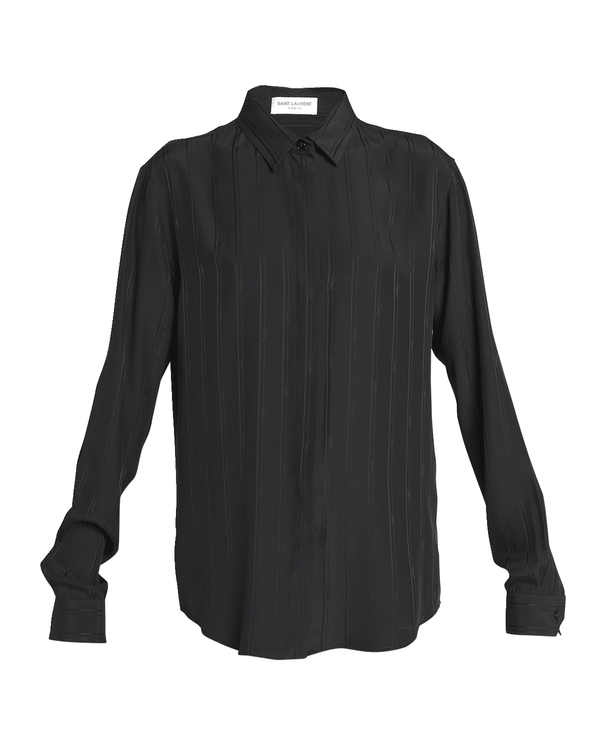 Saint Laurent Silk Button-Front Shirt with Logo Stripes