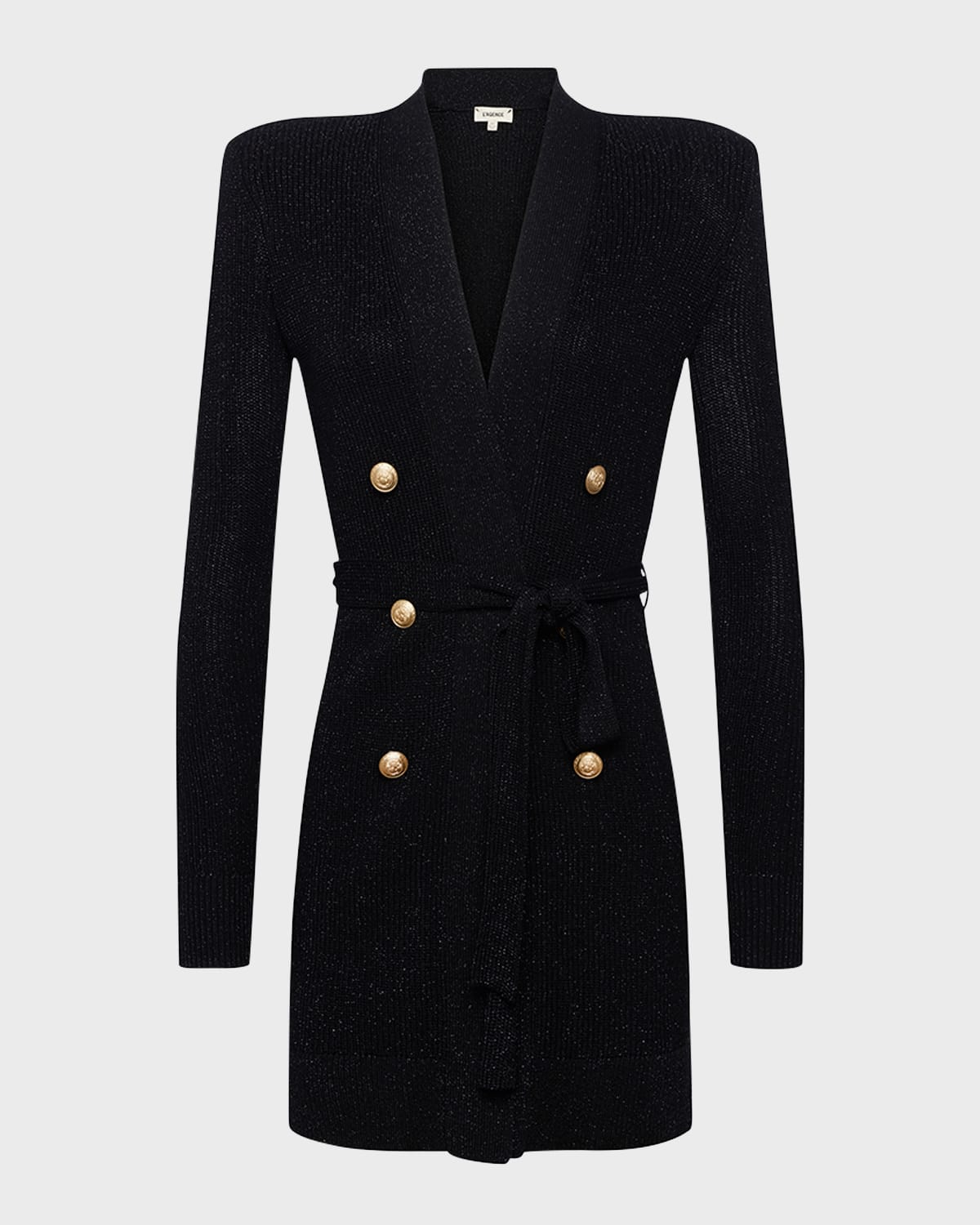 L'Agence Noe Double-Breasted Metallic-Knit Cardigan