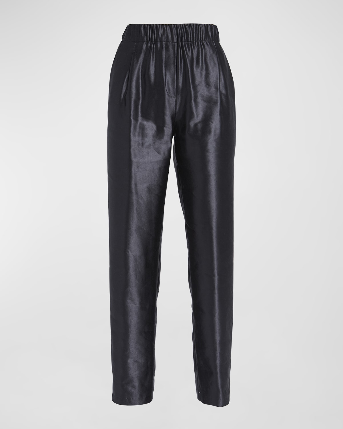 Giorgio Armani Metallic Linen-Silk Straight-Leg Pull-On Trousers
