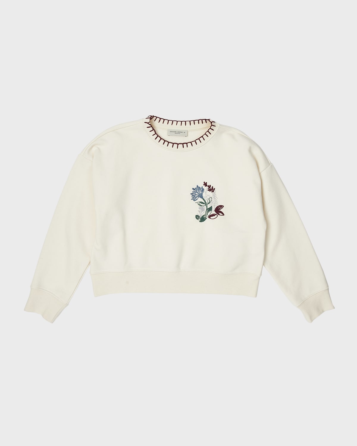 Golden Goose Girl's Cropped Embroidered Floral Sweatshirt, Size 12