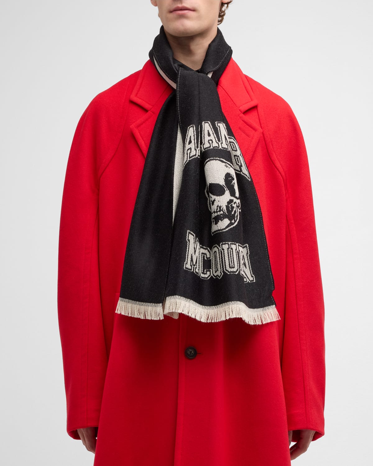 Alexander McQueen Men's Varsity Logo Skull Wool Scarf