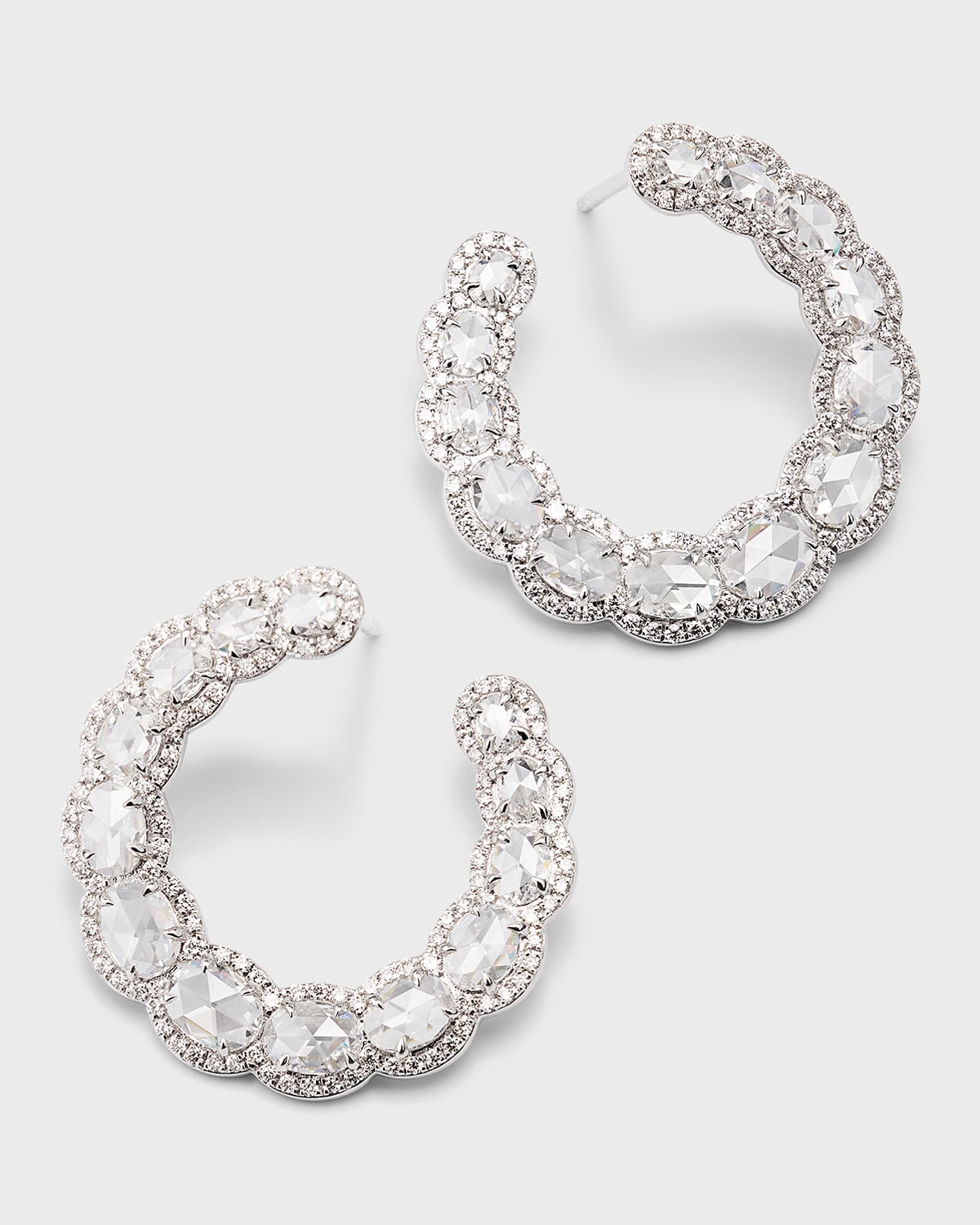 64 Facets 18K White Gold Graduated Diamond Hoop Earrings, 3.19tcw