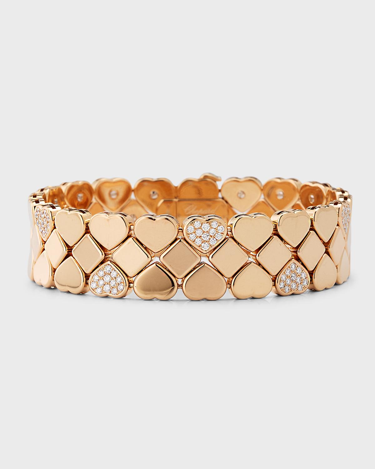 Happy Hearts 18K Rose Gold Diamond 3-Row Bracelet