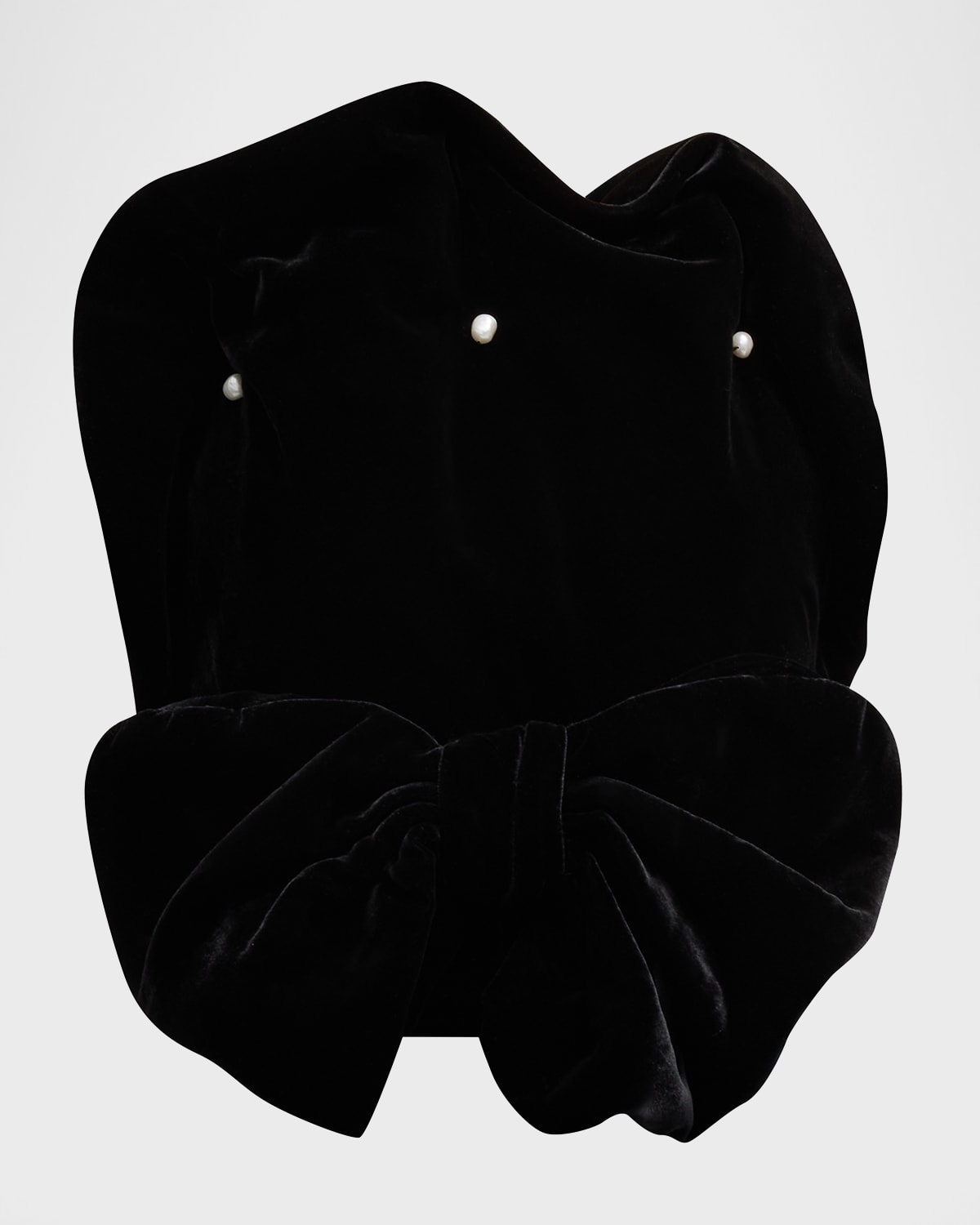 Hellessy Louis Beaded Bow-Front Velvet Strapless Crop Bustier Top