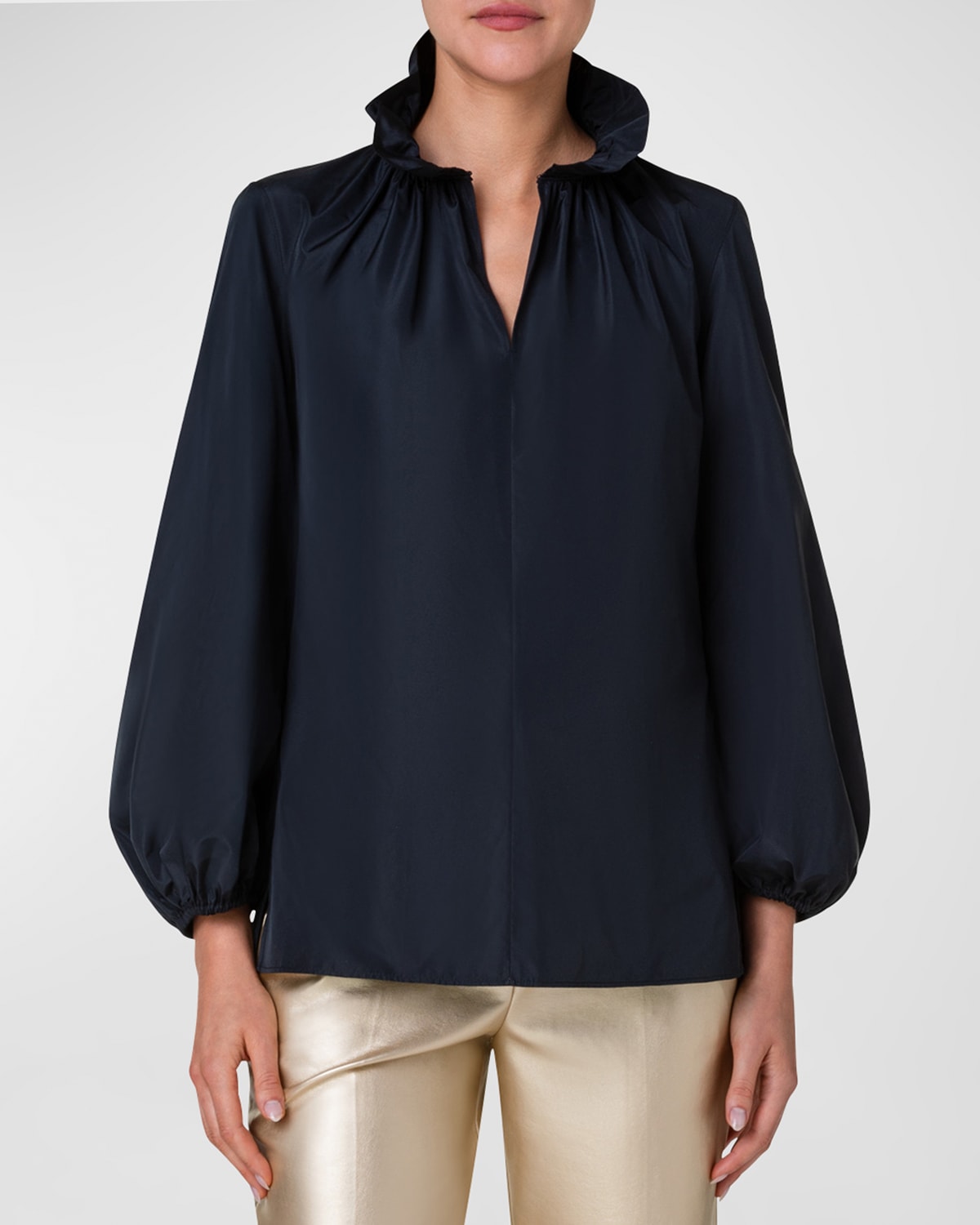 Akris punto Ruffle Collar Taffeta Blouse