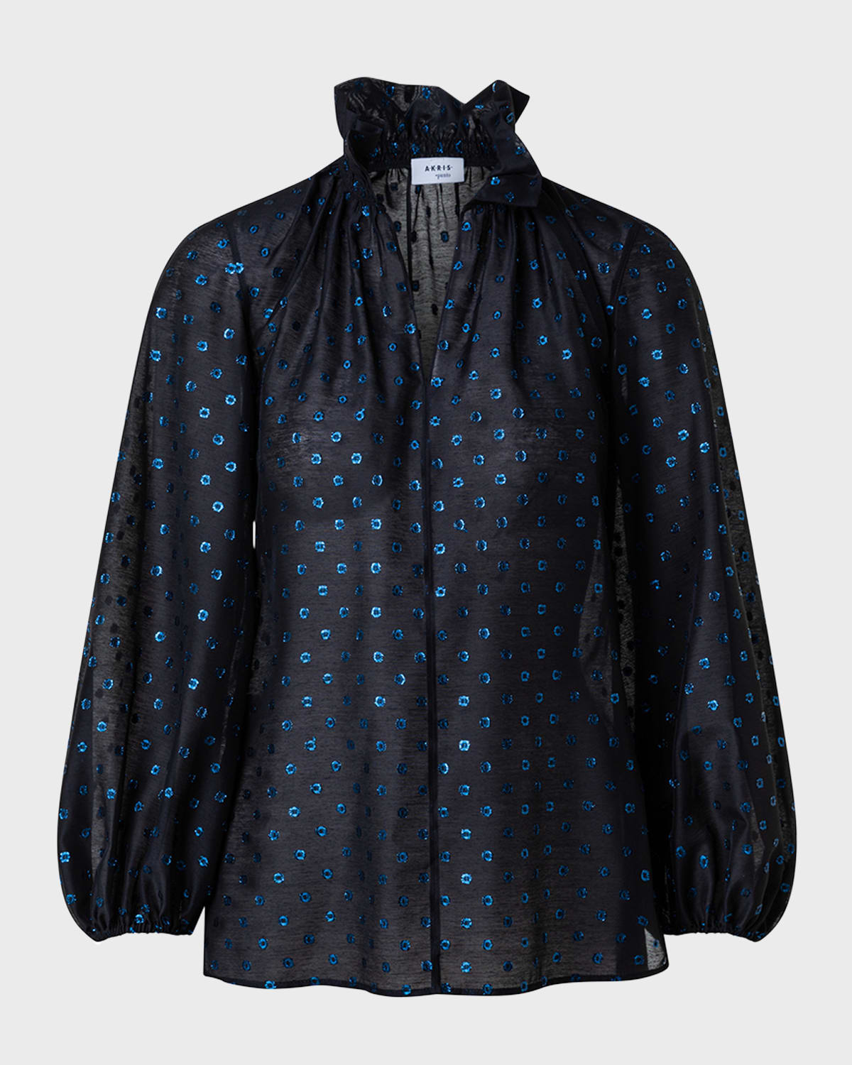 Akris punto Metallic Dot Devore Ruffle-Collar Long-Sleeve Blouse