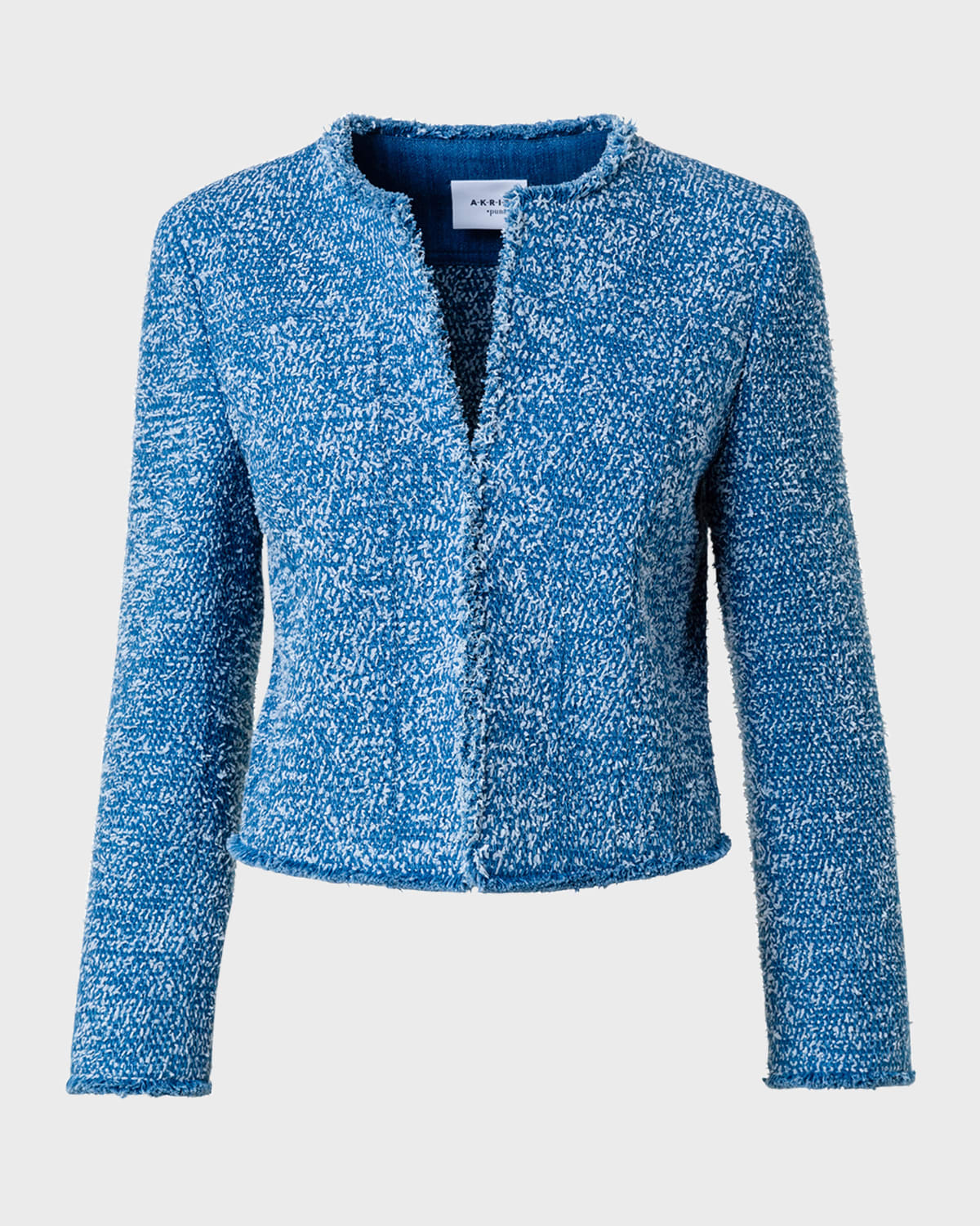 Akris punto Fringe Denim Tweed Boxy Cropped Jacket