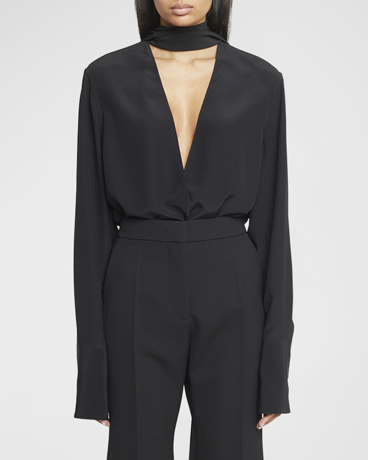 Givenchy Deep-V Tunic Top with Scarf Collar