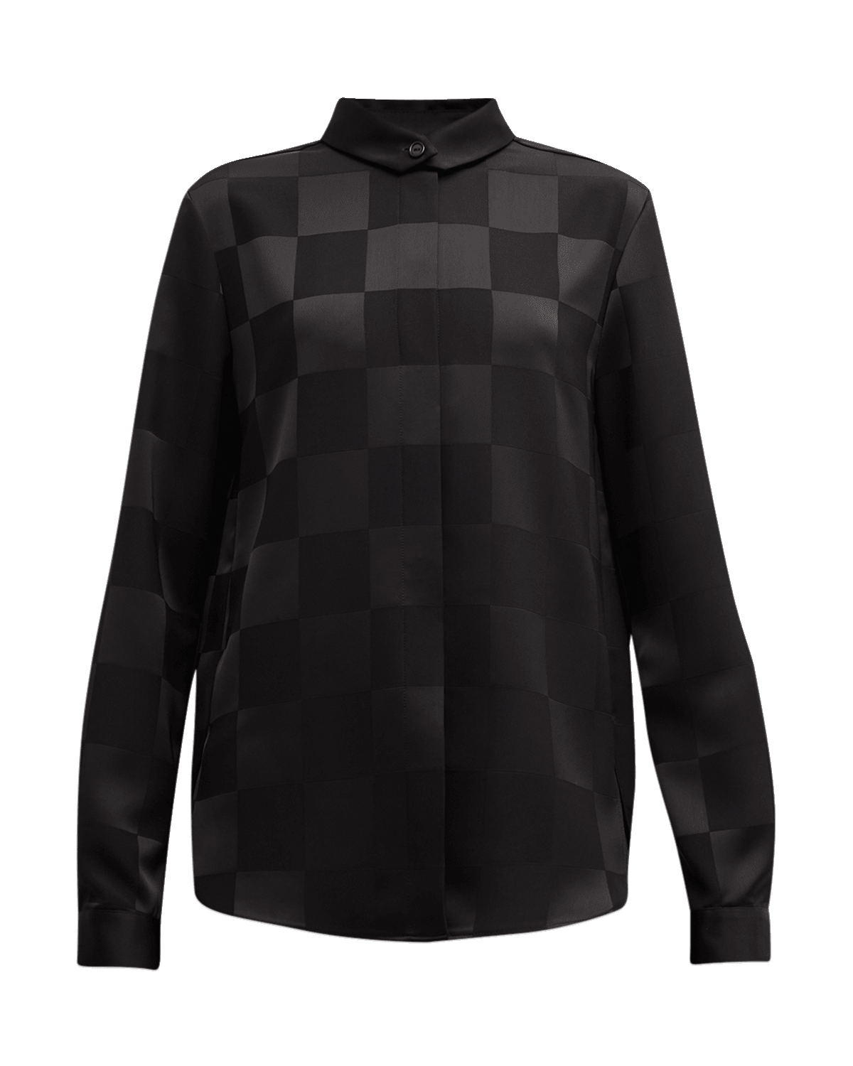 Emporio Armani Button-Down Checkered Satin Blouse