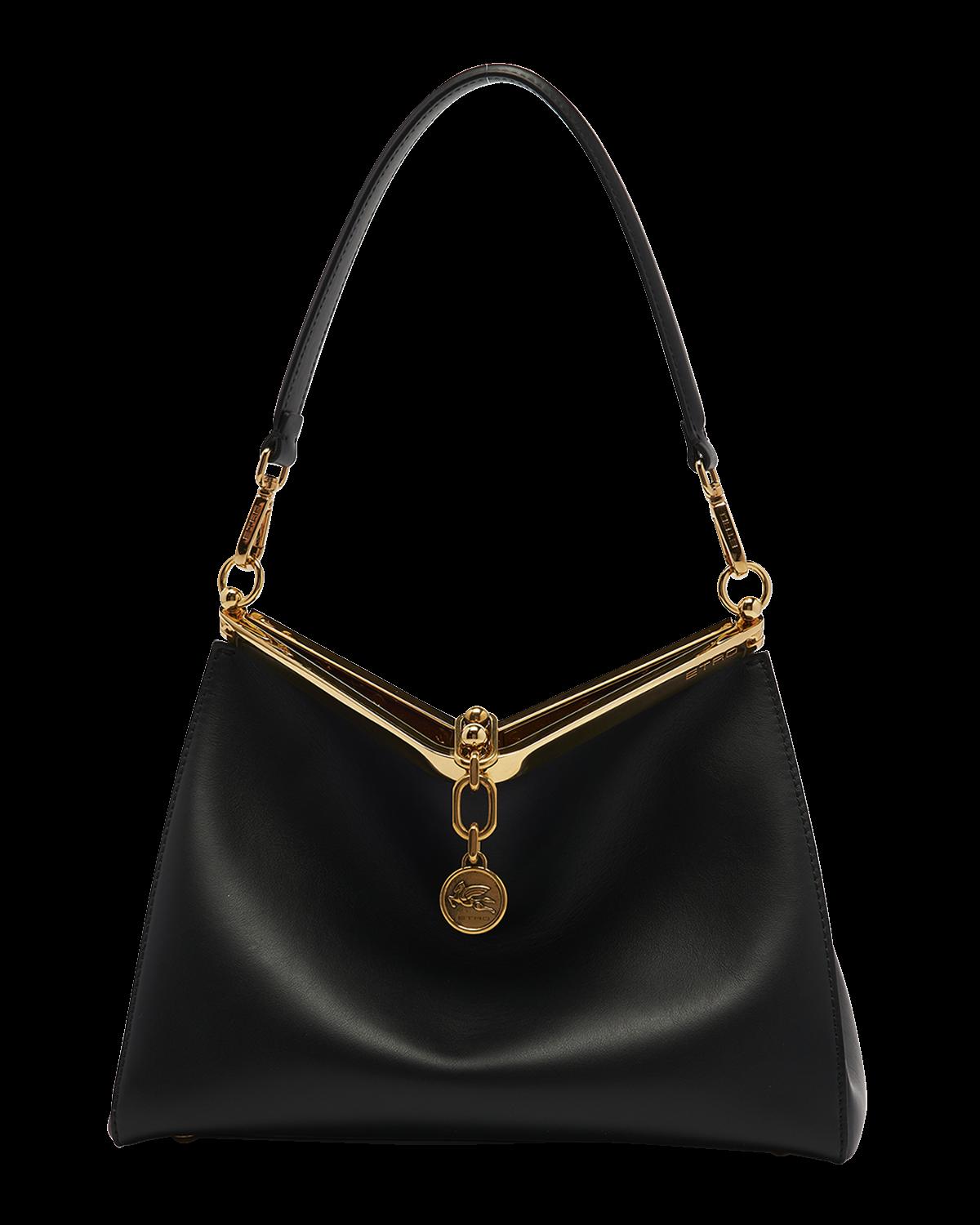 Vela Medium Leather Shoulder Bag - Black