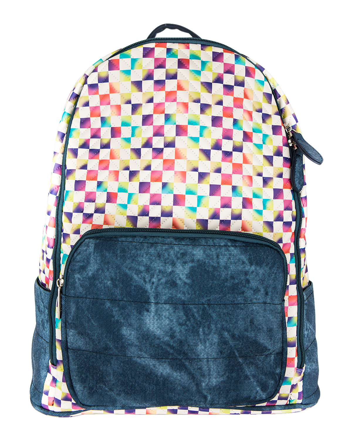 Bari Lynn Kid's Denim and Rainbow Check Backpack