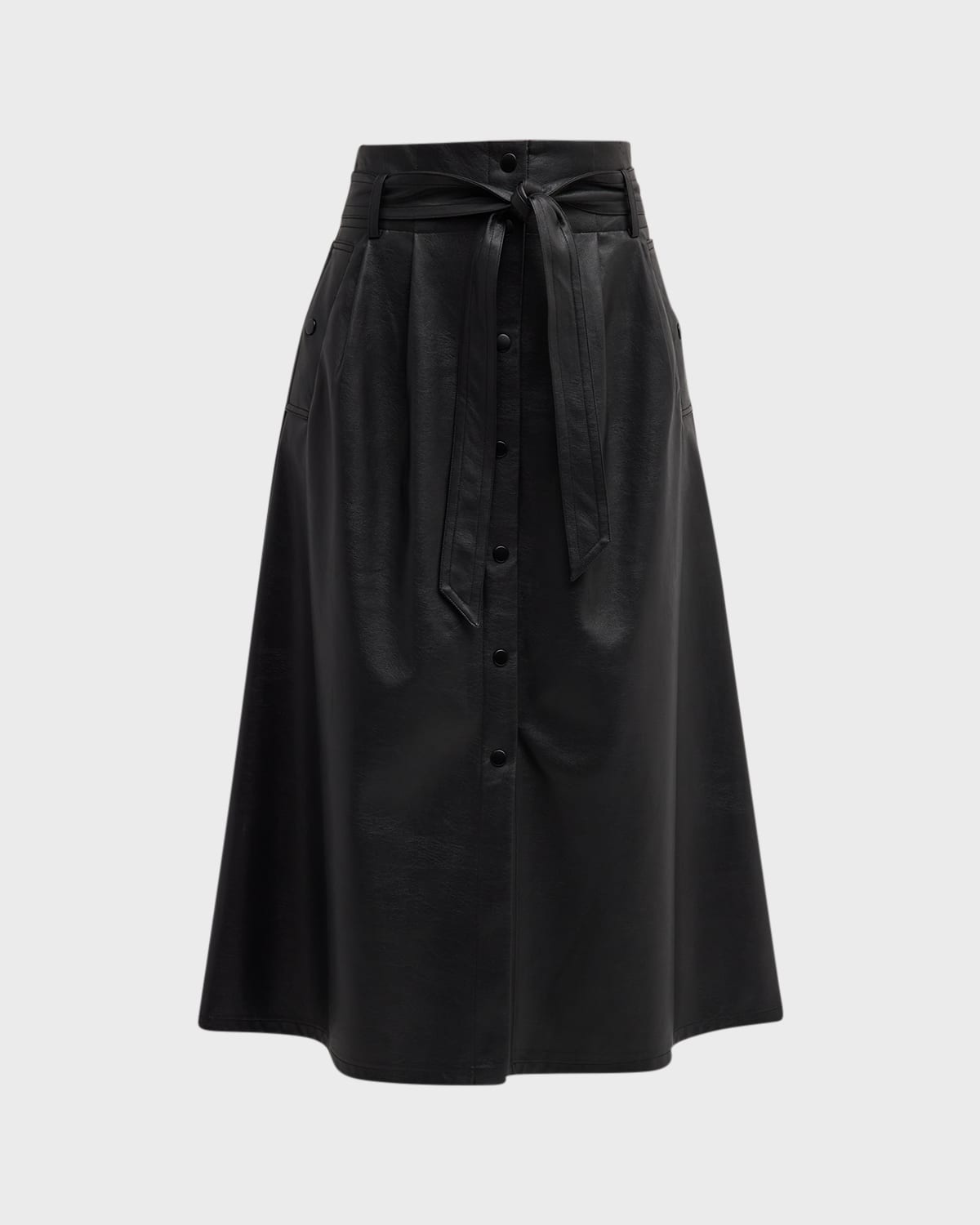 Brochu Walker Teagan Belted Vegan Leather A-Line Midi Skirt