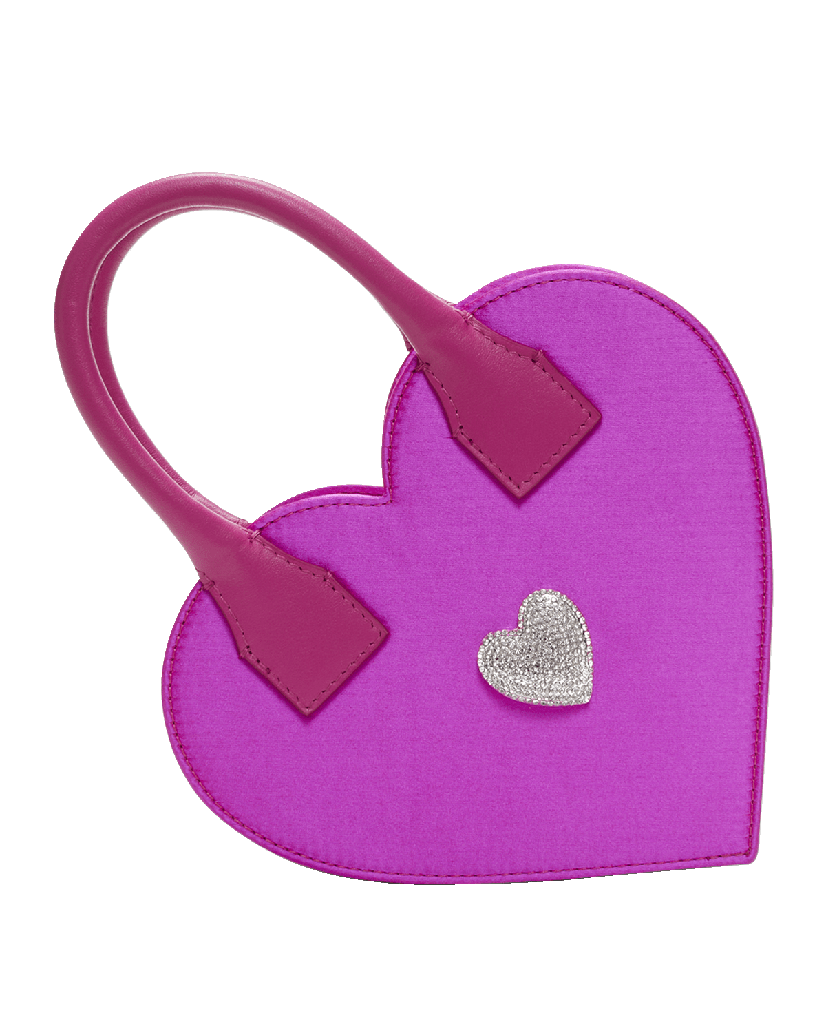 MACH & MACH Crystalized Heart Satin Top-Handle Bag
