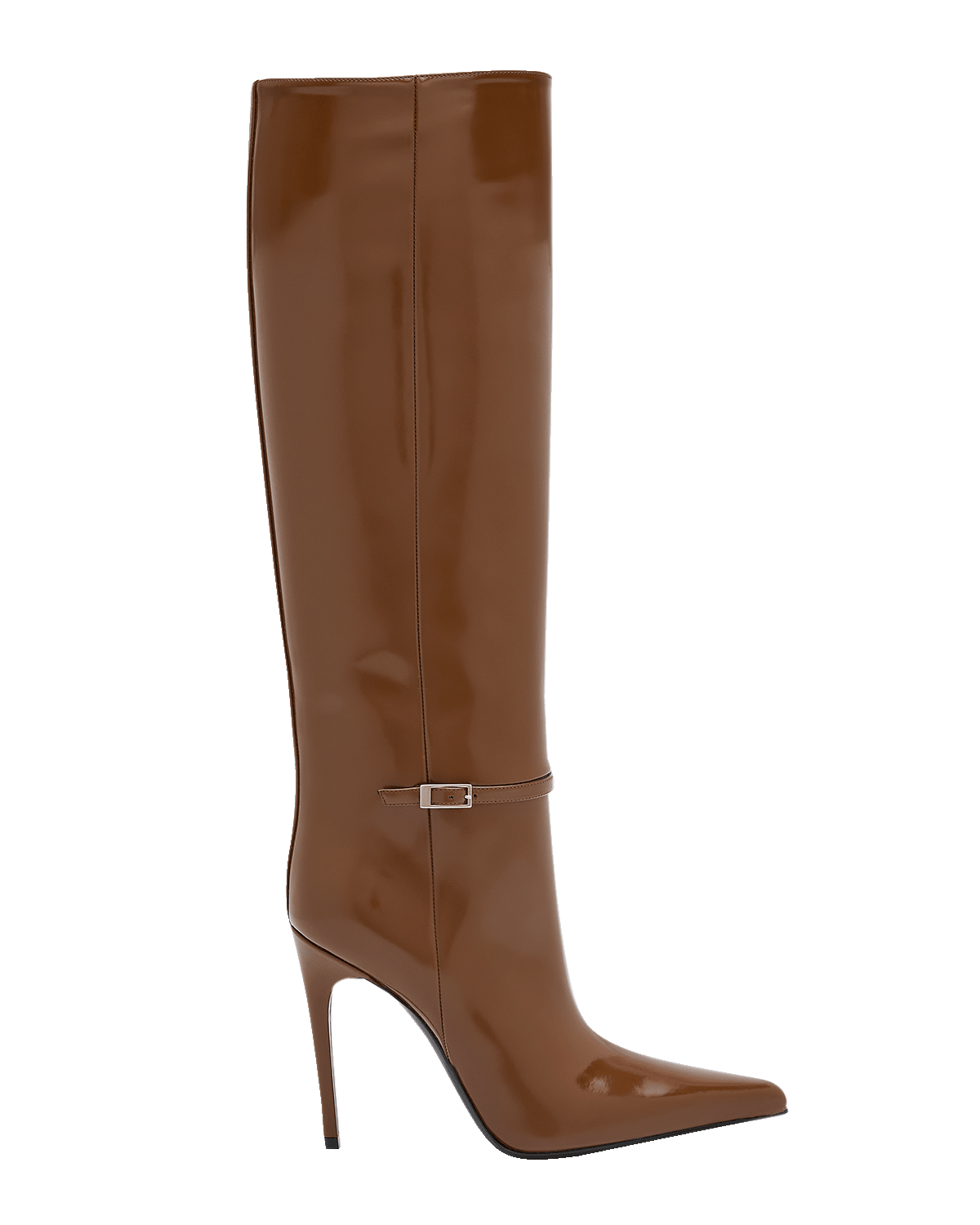 Saint Laurent Vendome Leather Buckle Stiletto Knee Boots