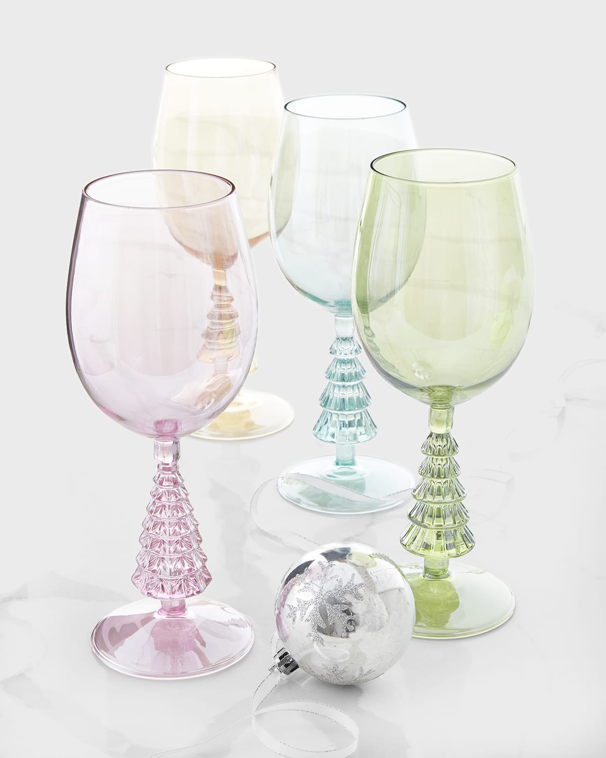 Neiman Marcus Christmas Tree Wine Glasses in Gift Box, Set of 4