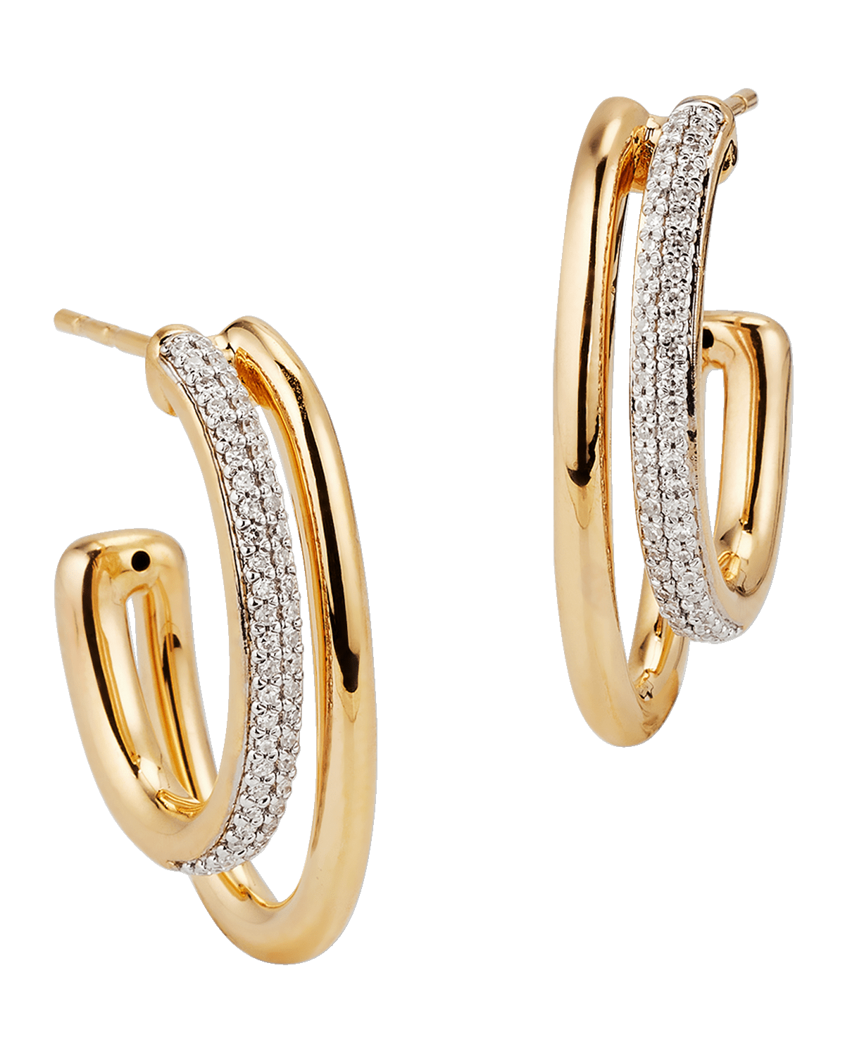 Siena Jewelry 14K Two-Tone Gold Double Diamond Oval Hoop Earrings