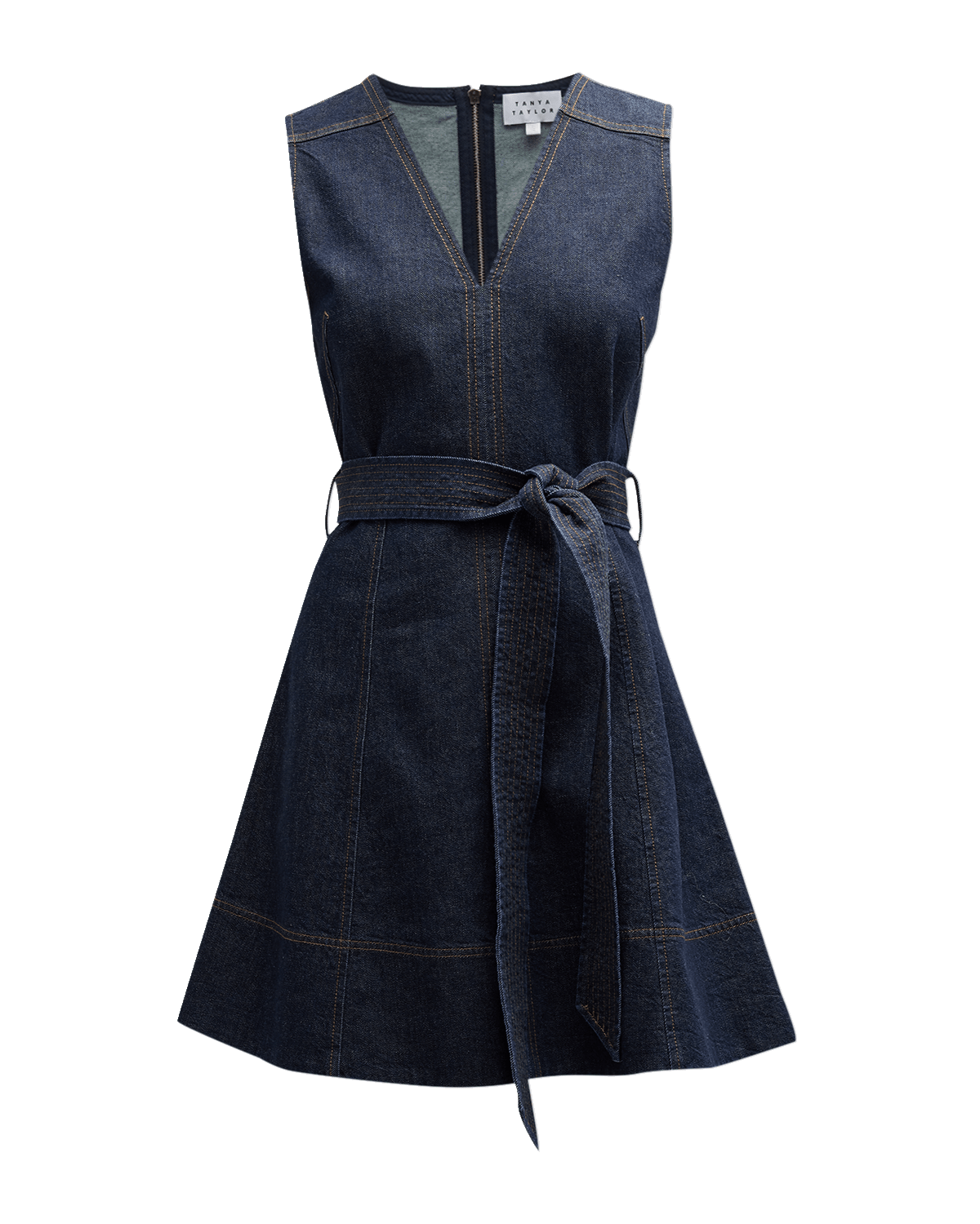 Tanya Taylor Reina Sleeveless Belted Fit & Flare Denim Mini Dress