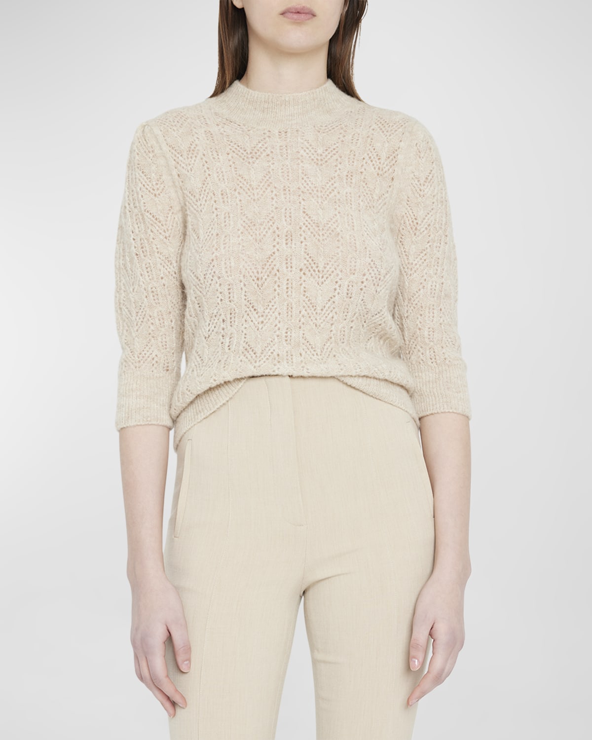 Veronica Beard Grinney Pointelle Knit Mock Neck Sweater