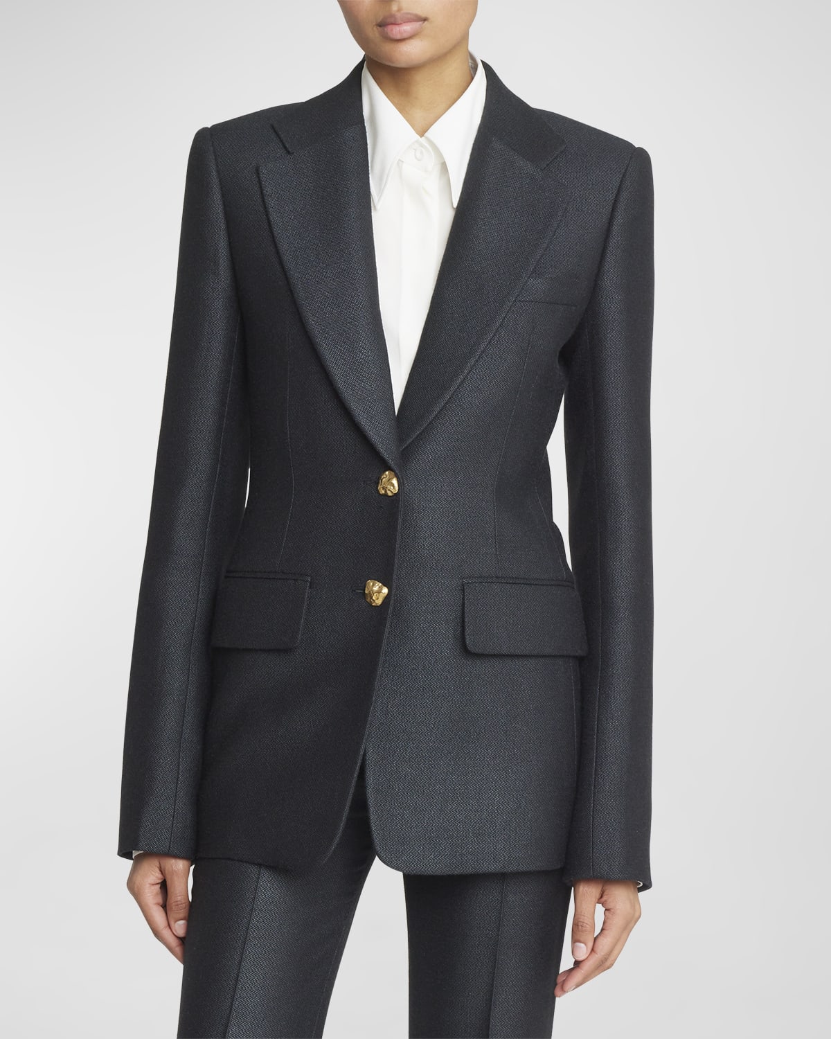 Chloe Armoured Silk Wool Single-Breasted Blazer Jacket