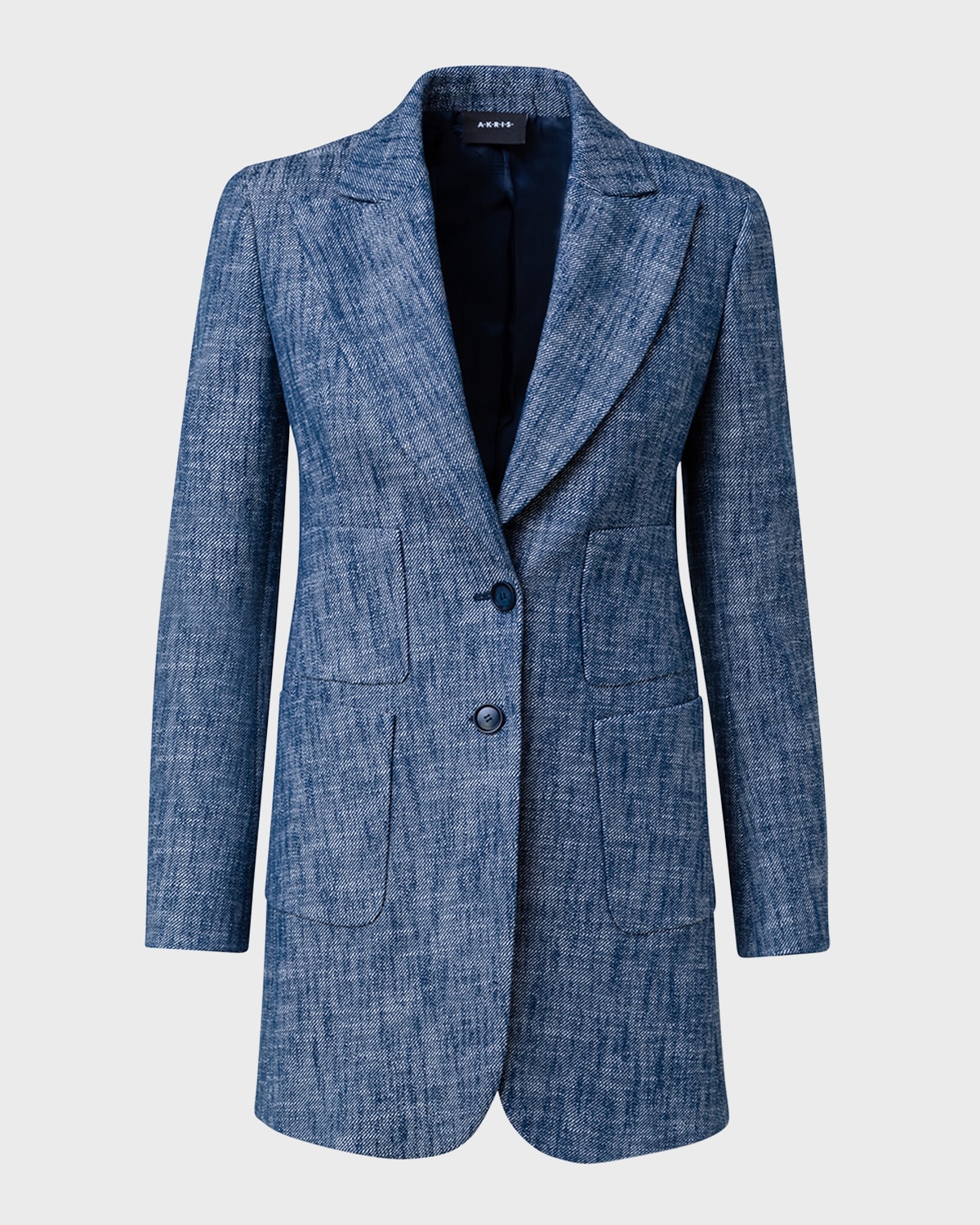 Akris Yarn Dyed Cotton Stretch Diagonal Single-Breasted Long Jacket