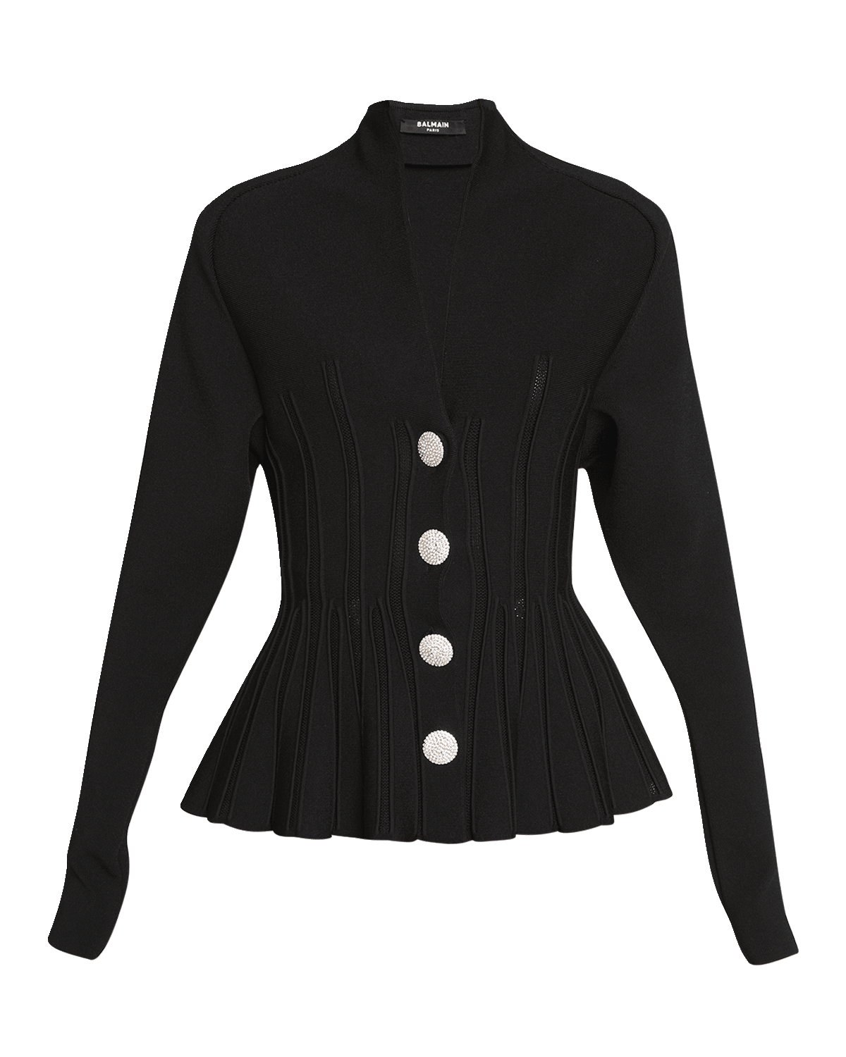 Balmain V-Neck Ribbed Peplum Basque Cardigan