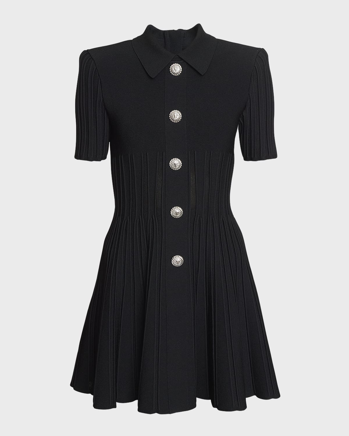 Balmain Short-Sleeve Button-Front Ribbed Knit Mini Shirtdress
