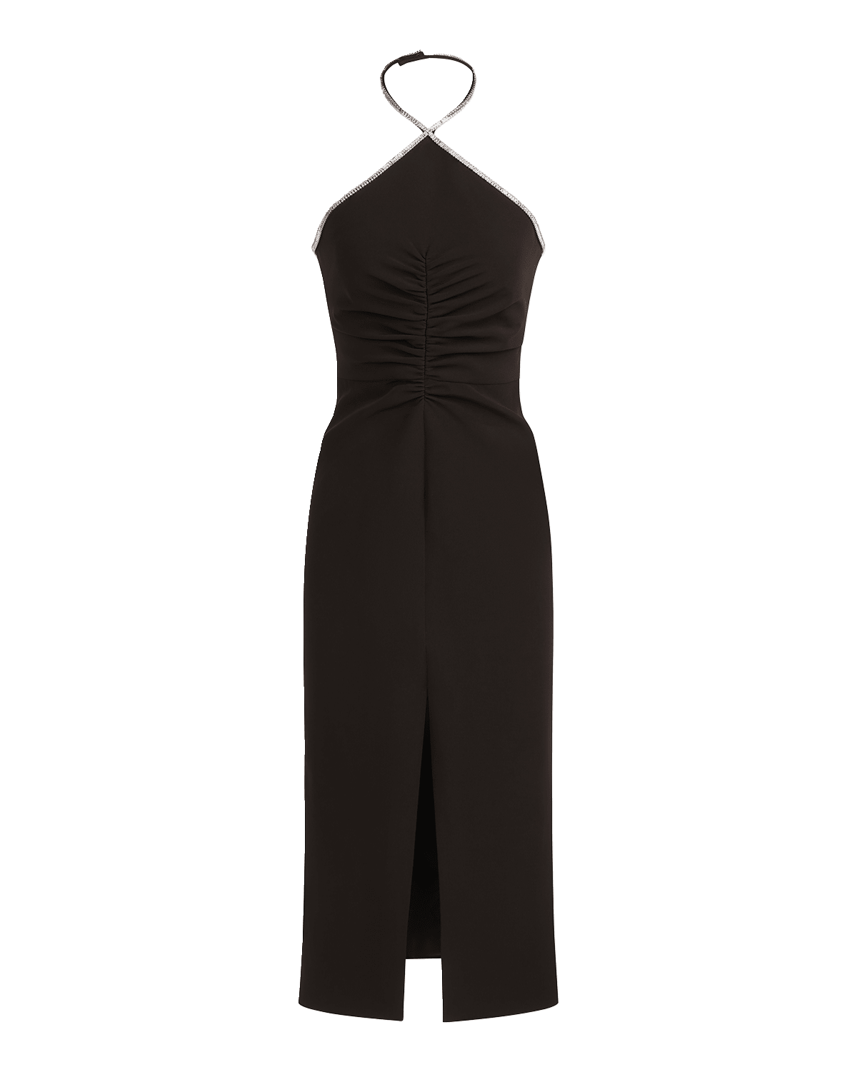 Halston Piper Crystal-Trim Crepe Midi Halter Dress