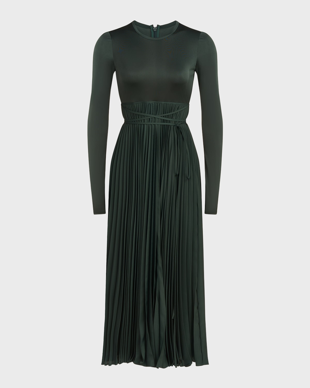 Halston Doreen Pleated A-Line Jersey Midi Dress