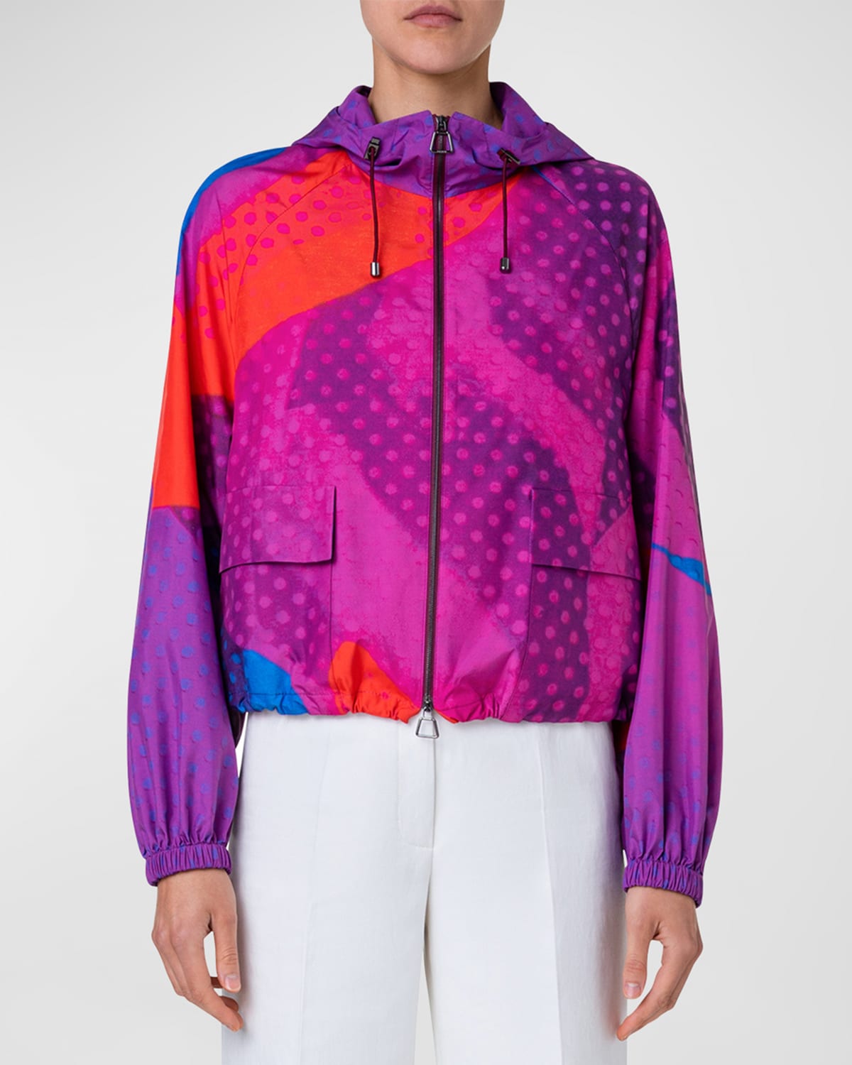 Akris Graziell Superimposition Print Silk Techno Organza Track Jacket