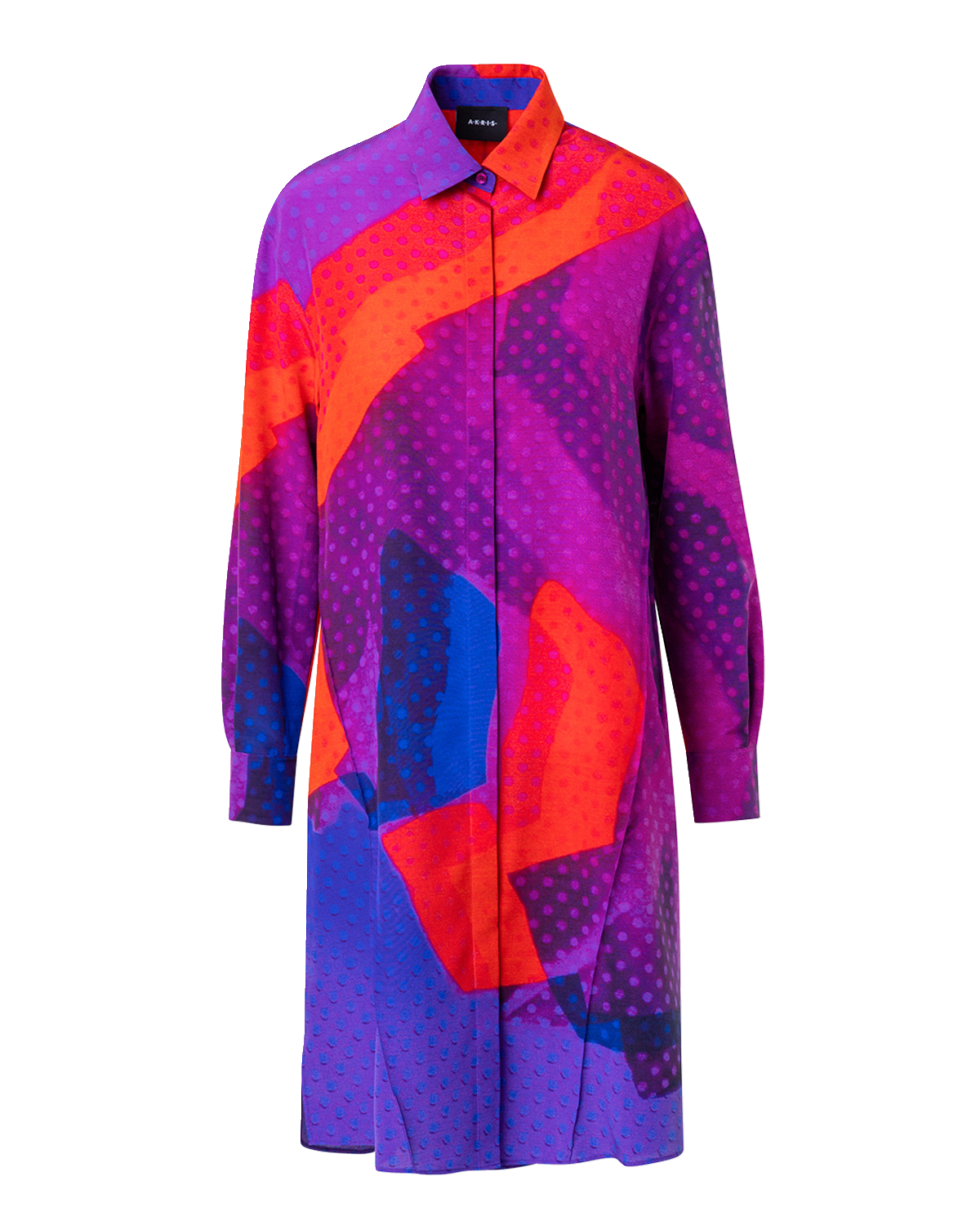 Akris Superimposition-Print Oversized Wool-Silk Voile Shirtdress