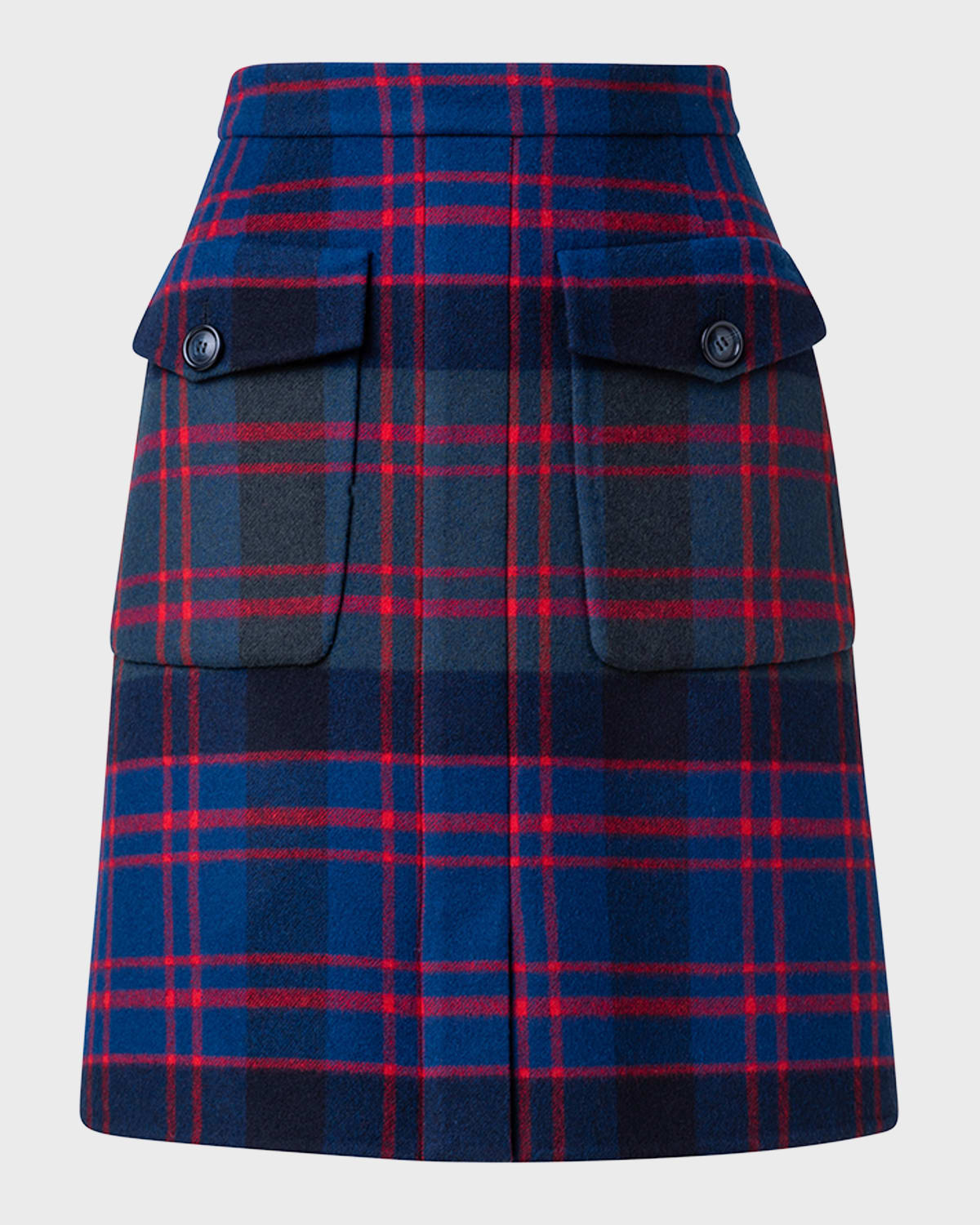 Akris Check Wool-Cashmere Slit-Front A-Line Mini Skirt
