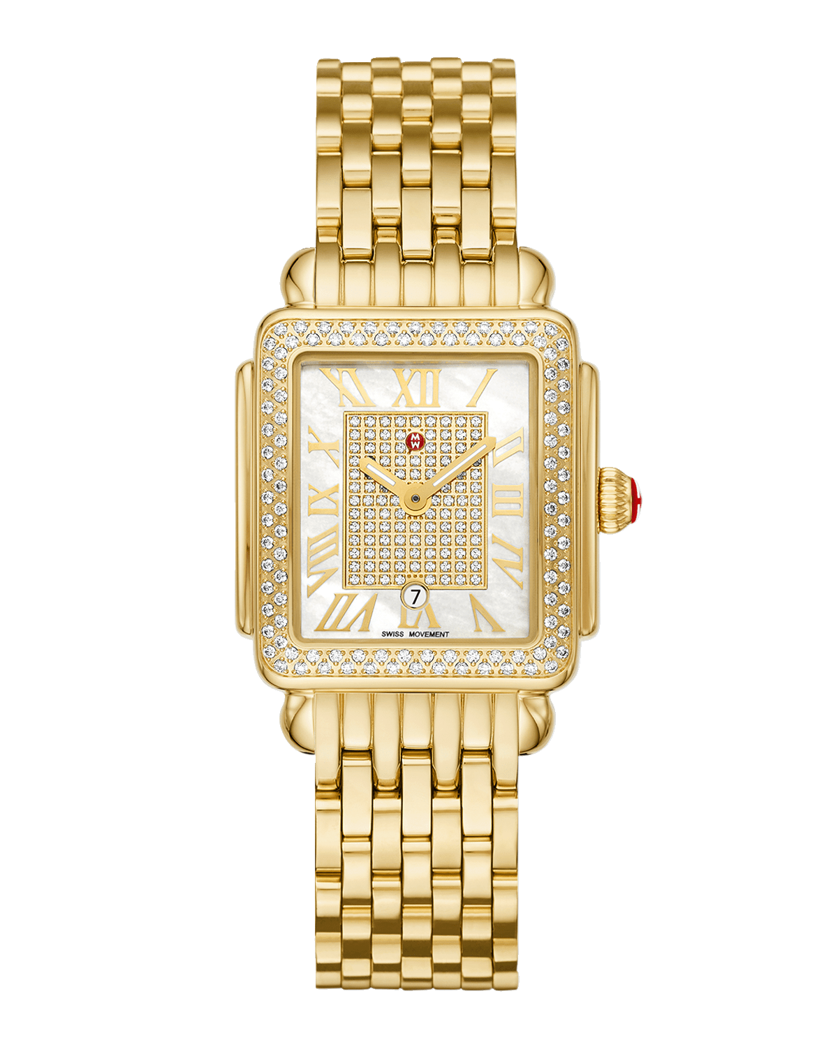 MICHELE Deco Madison Mid Pave 18K Gold Plated Watch with Mother-of-Pearl