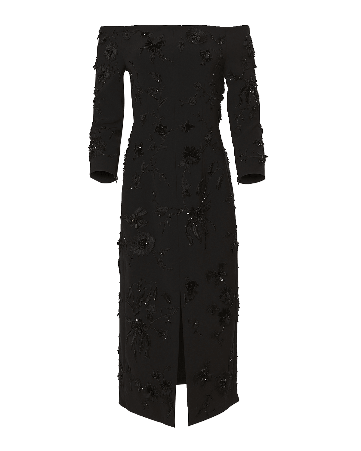 Carolina Herrera Off-Shoulder Column Dress with Floral Applique Detail