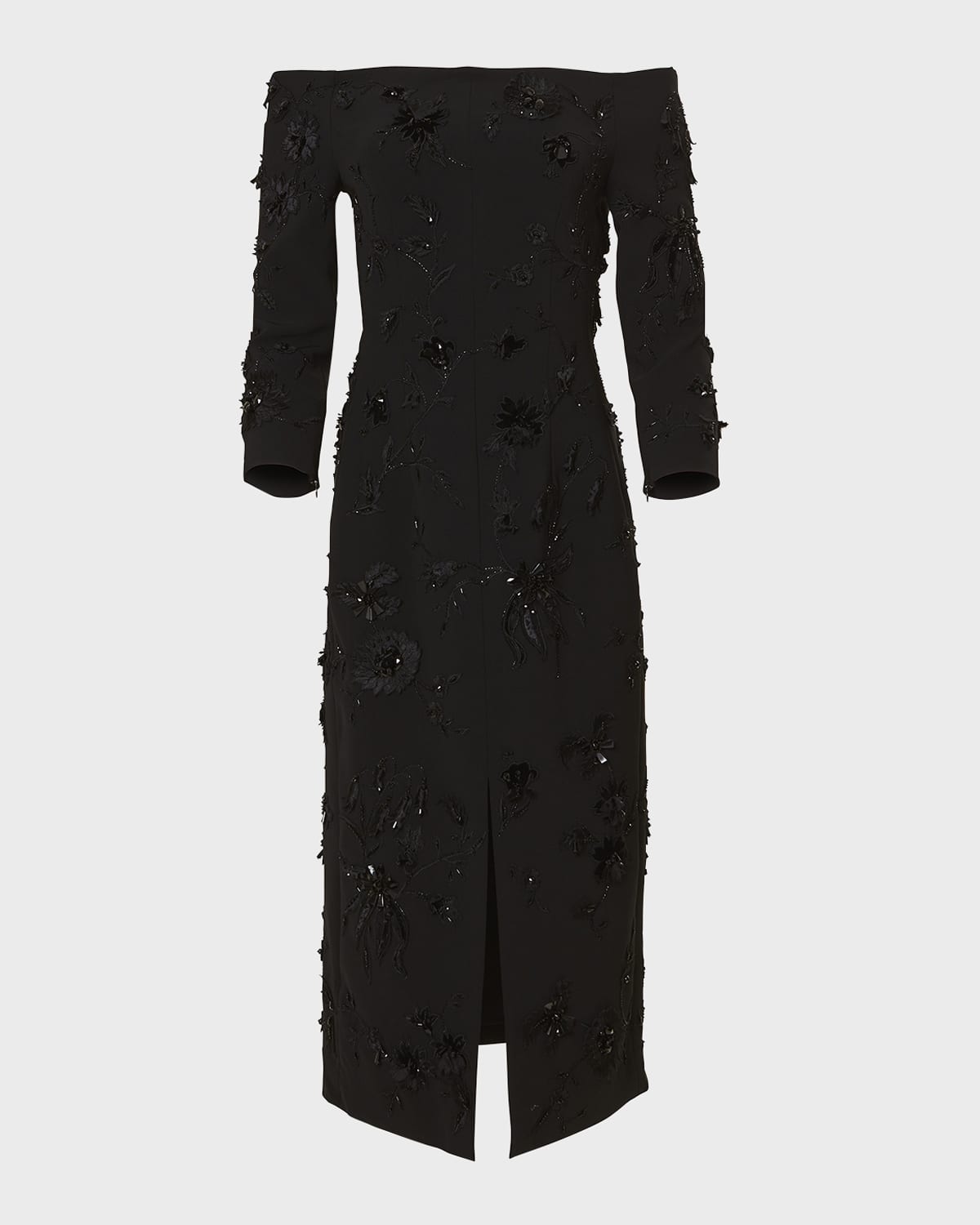 Carolina Herrera Off-Shoulder Column Dress with Floral Applique Detail